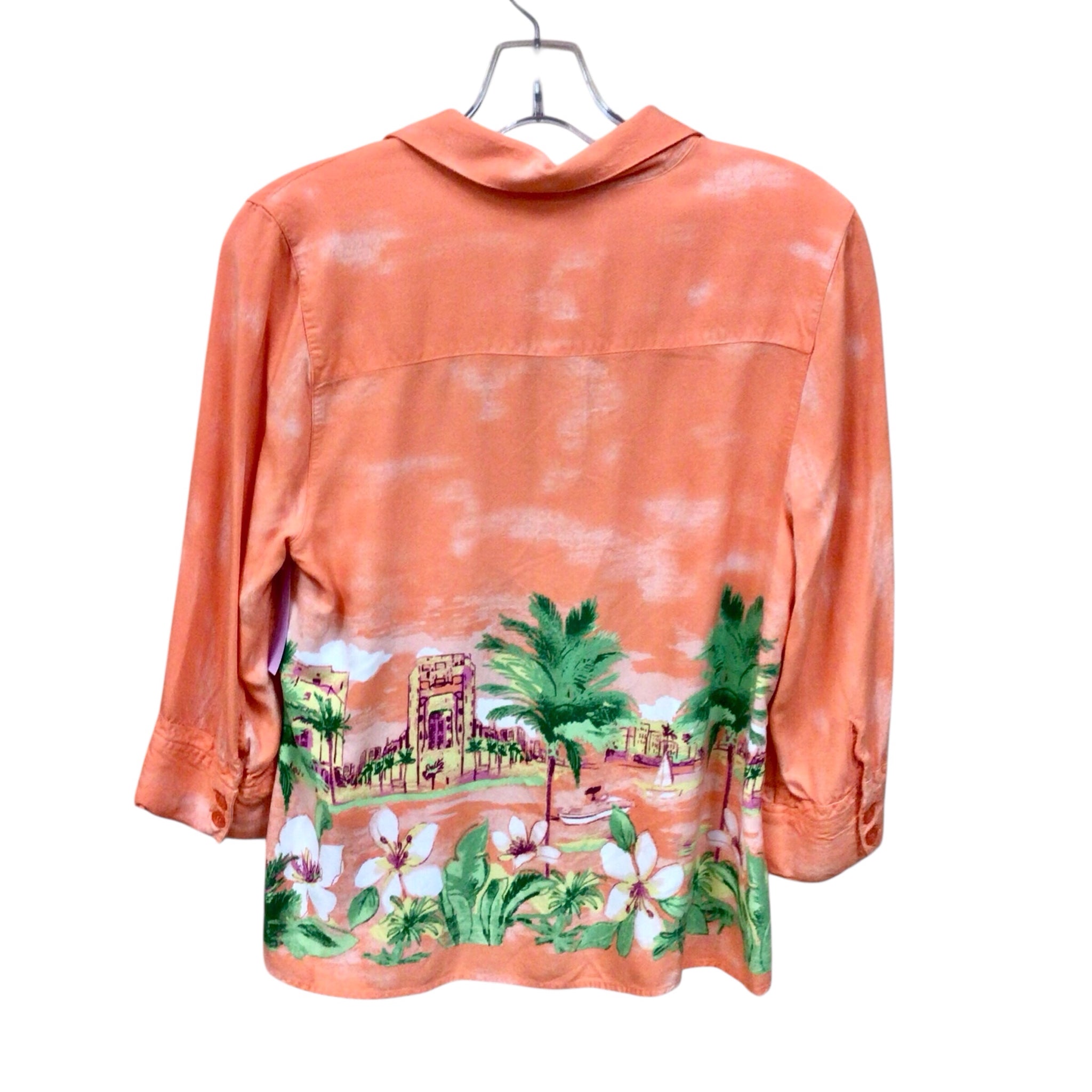 Christopher & Banks Orange 3/4 Sleeve Button Up Top Size Petite Medium