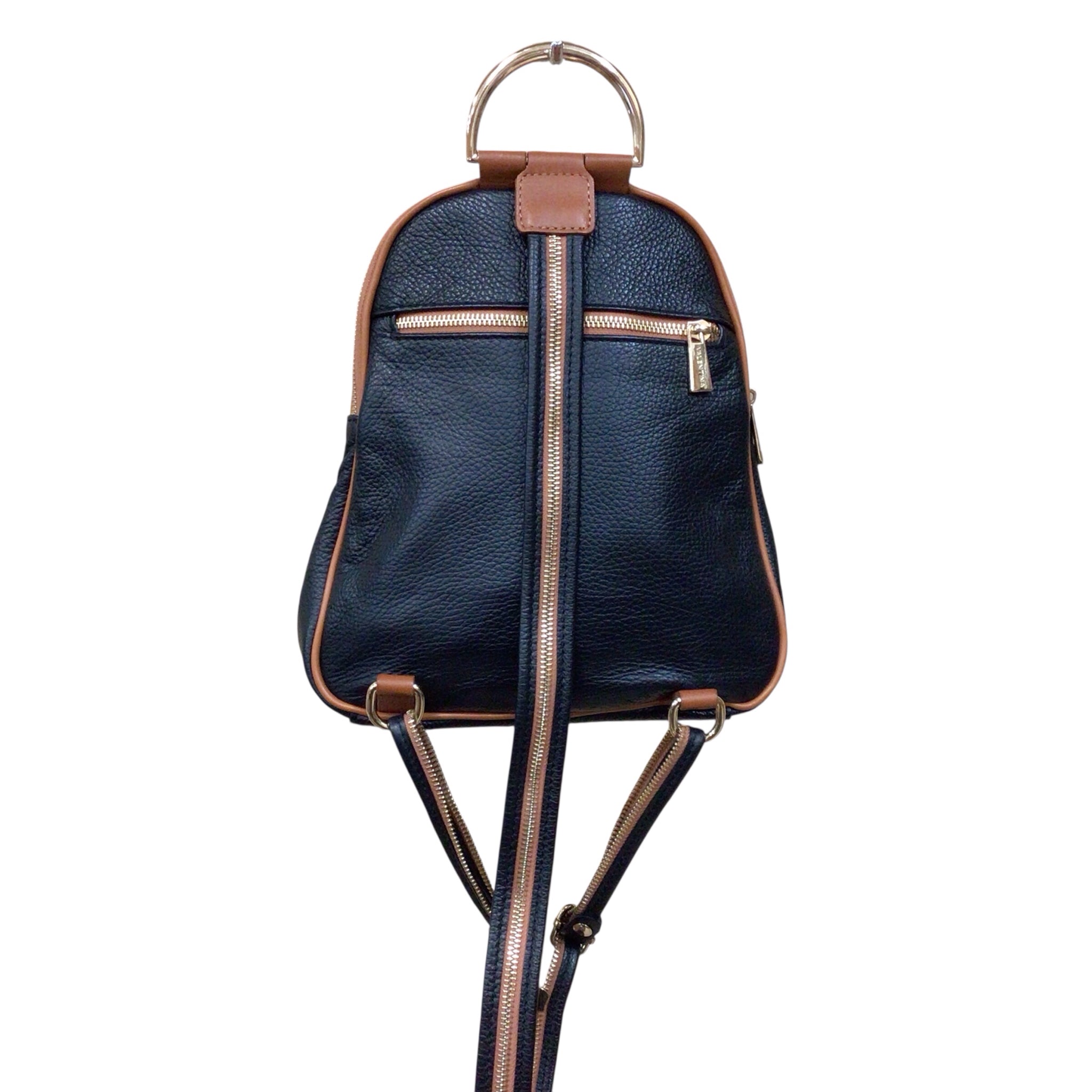 Valentina Genuine Italian Black Pebbled Leather Backpack