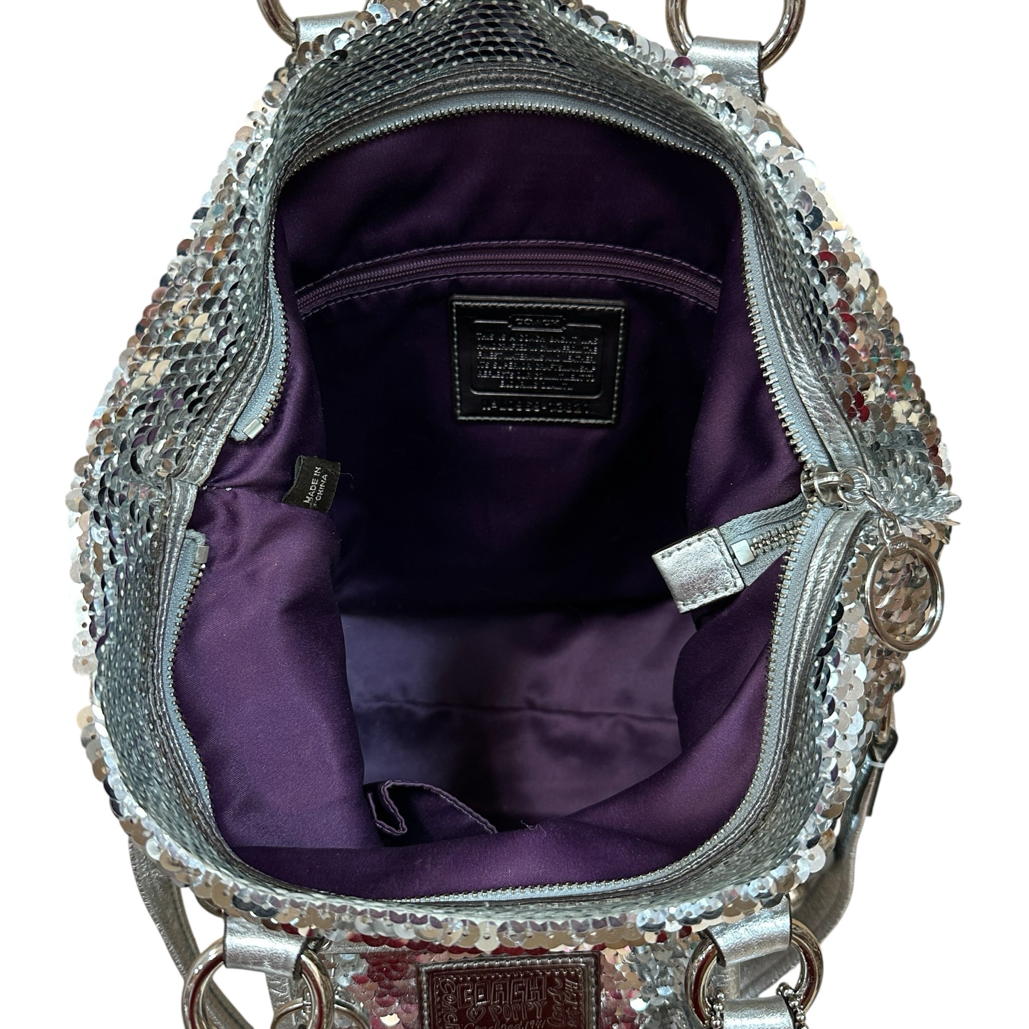 Coach13821 Poppy "Sequin Spotlight" Silver Satchel Shoulder Bag