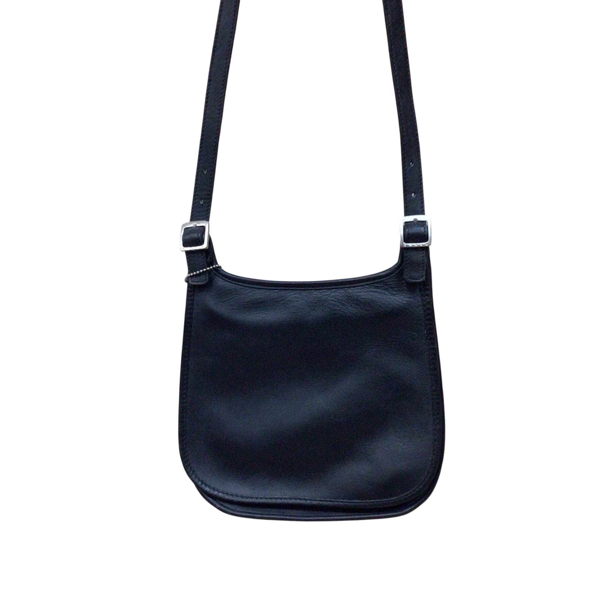 Coach 9135 Vintage Black Leather Slim Hippie Crossbody Saddle Bag