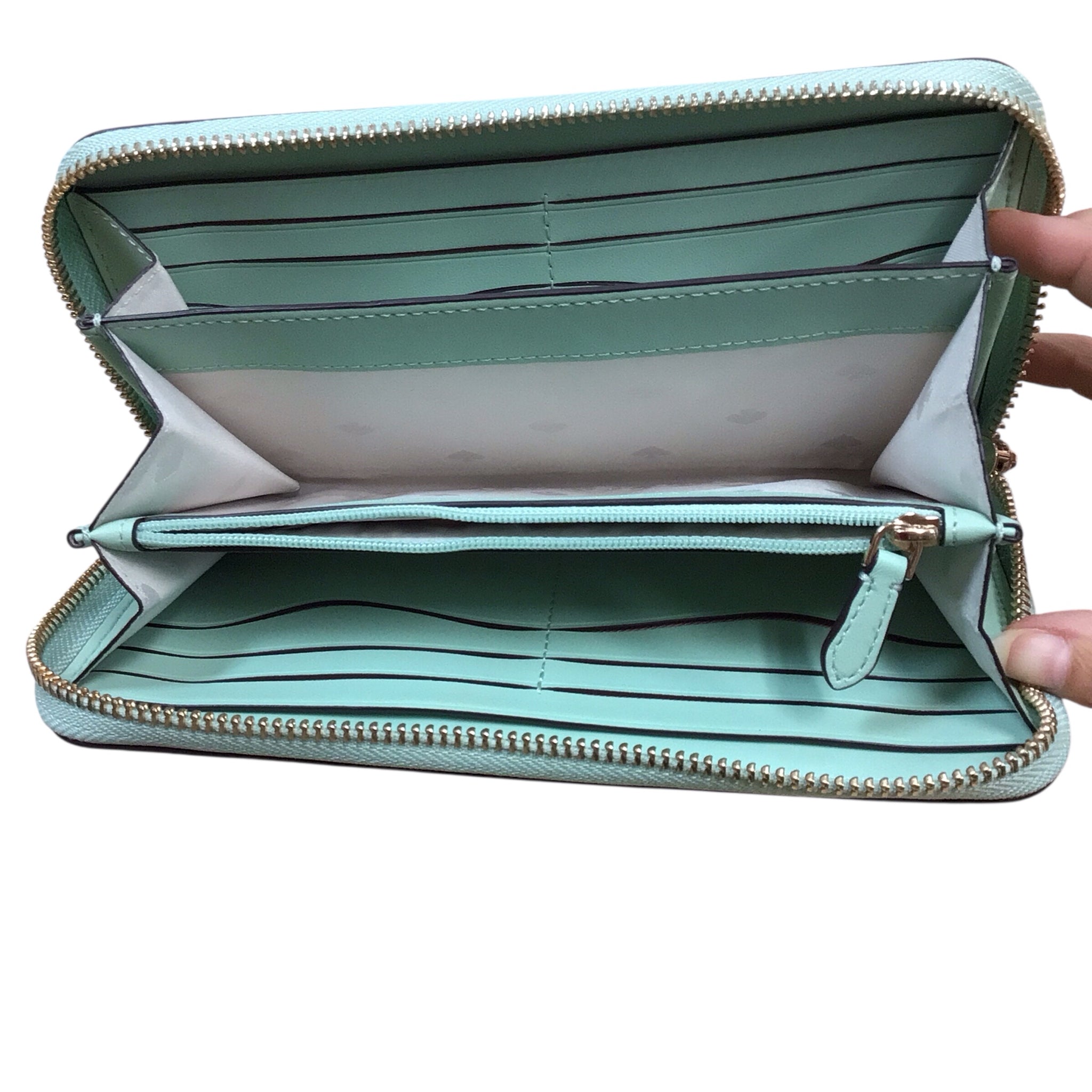 Kate Spade Continental Zip Around Seawater Green Pebbled Leather Wallet