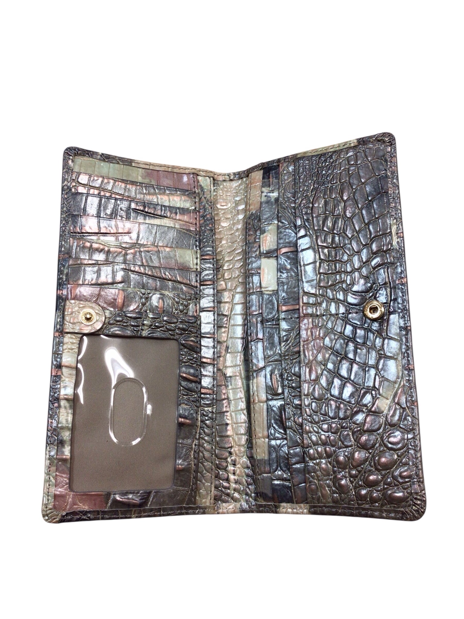 Brahmin "Ady" Melbourne Gray & Pink Croc-Embossed Leather Wallet