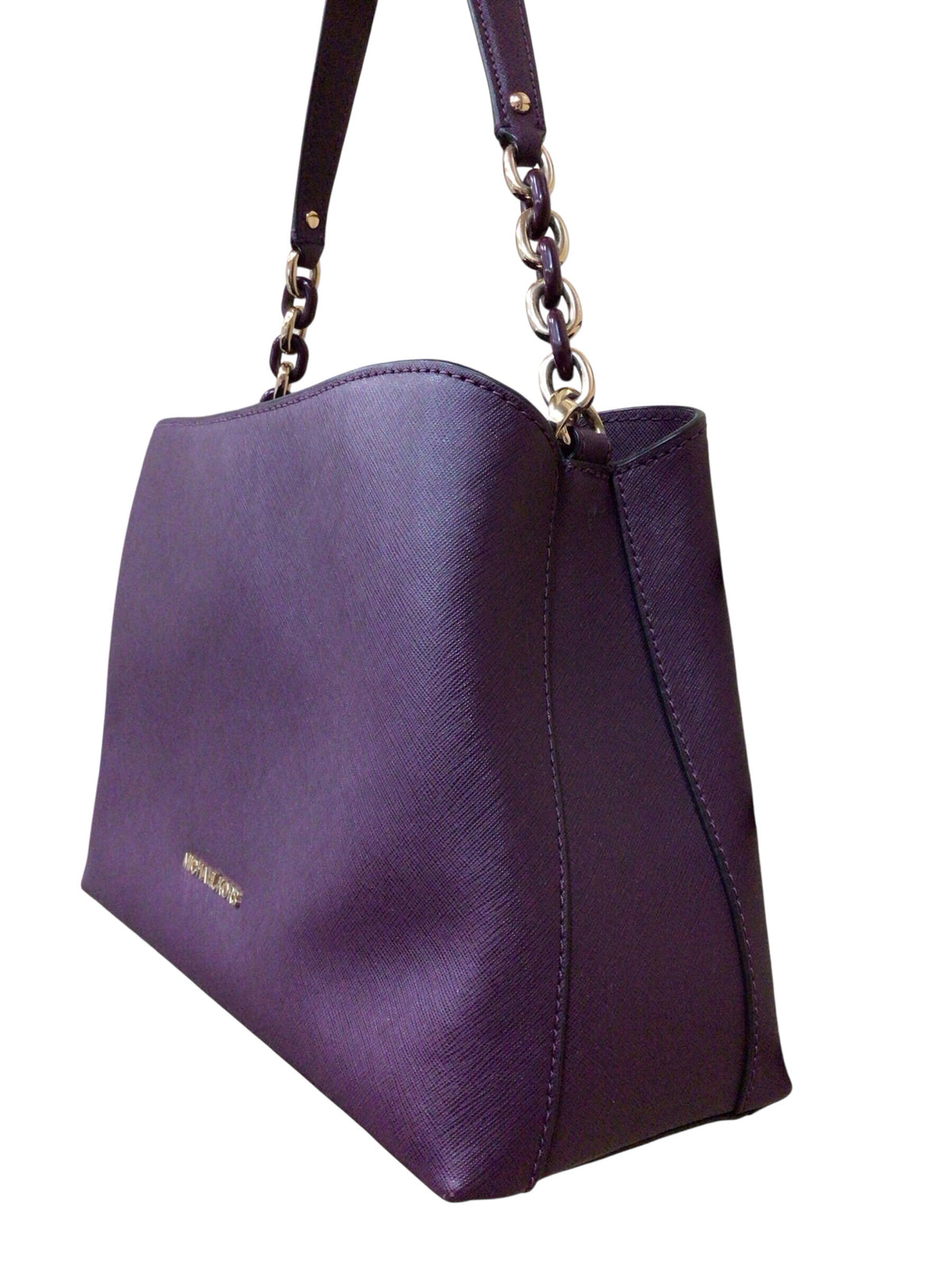 Michael Kors "Sofia Portia" Large East West Plum Leather Satchel Crossbody Bag