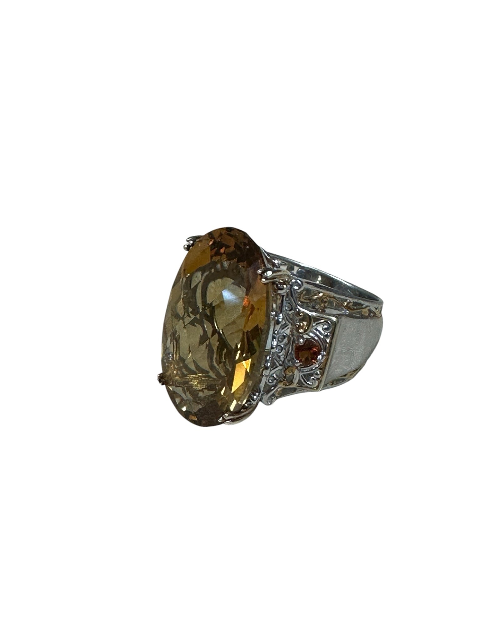 Michael Valitutti Sterling Oval Citrine & 14K Gold w/ Garnet Size 7