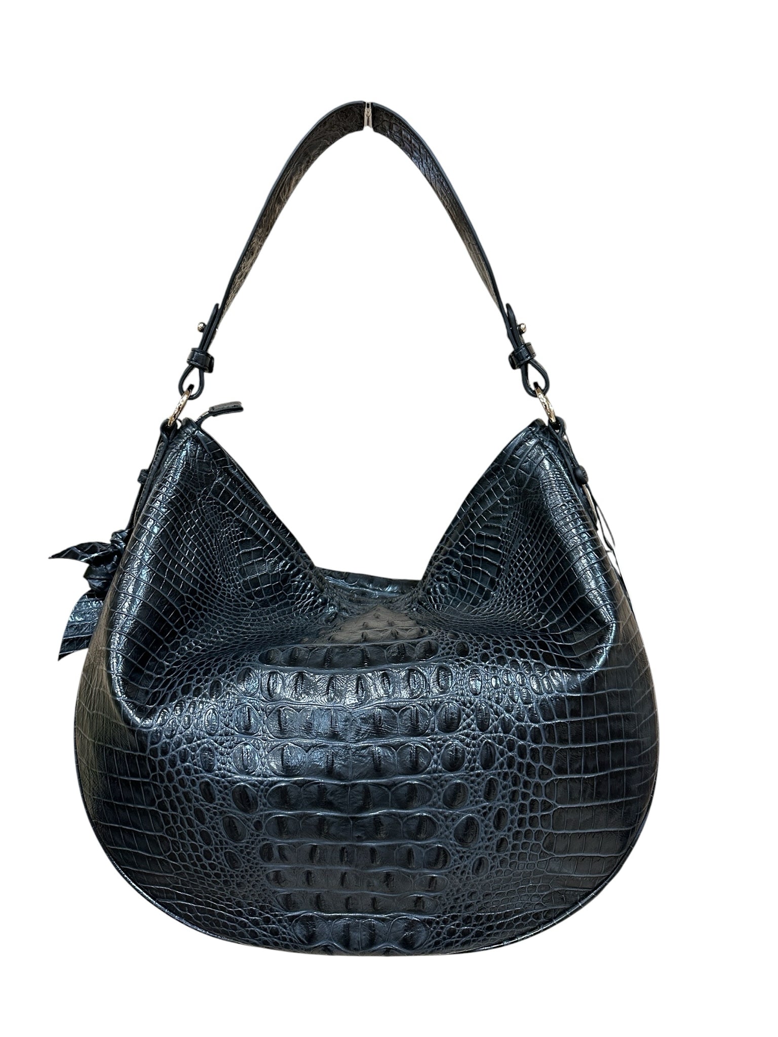 Brahmin Croc Embossed Black "Kathleen Rose" Leather Shoulder Bag