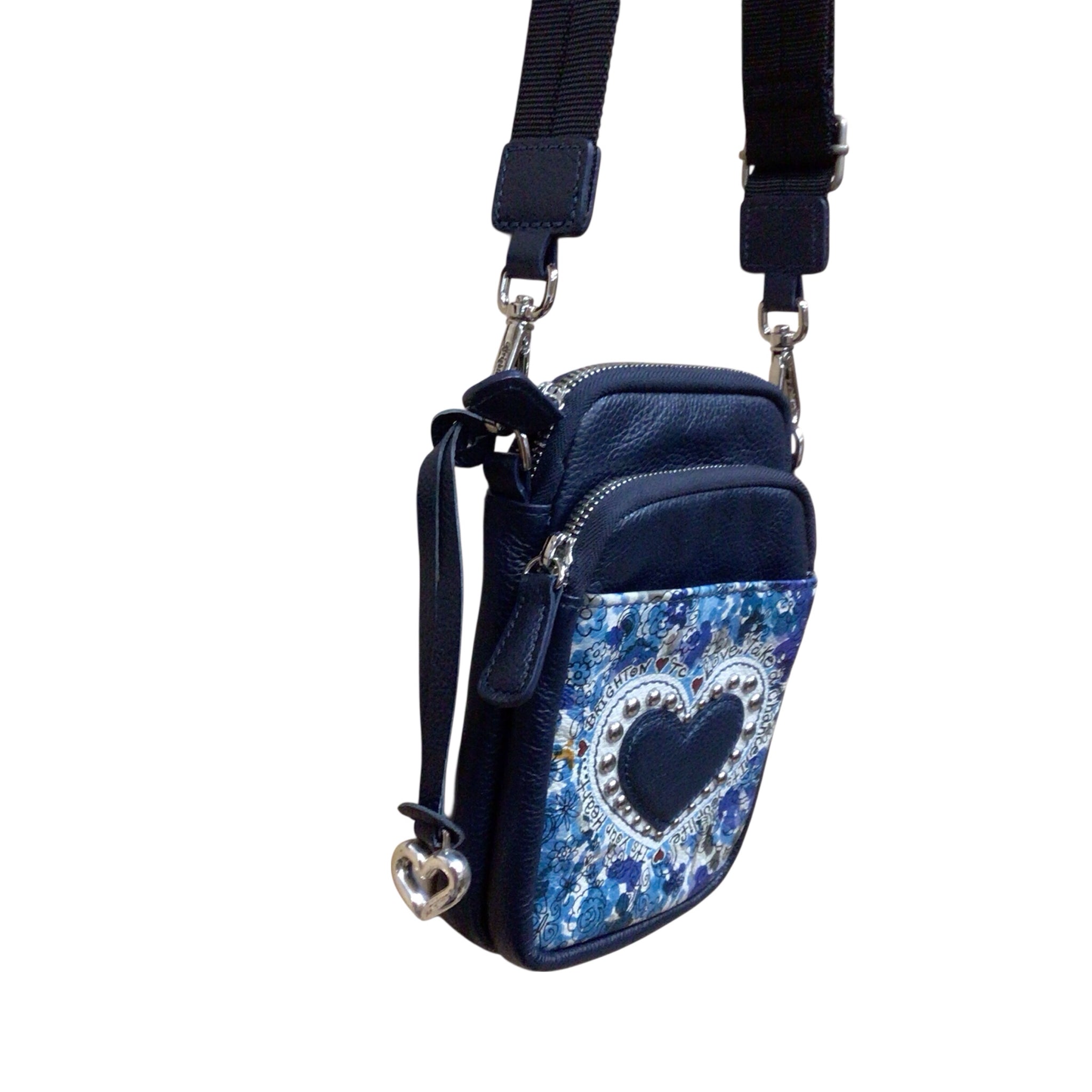 Brighton "Love" Navy Leather Studded Crossbody Bag