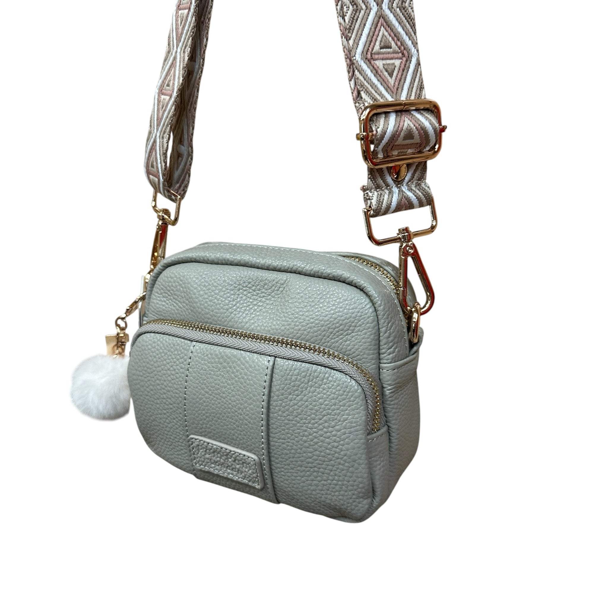 Pom Pom London Gray 100% Leather Crossbody Bag