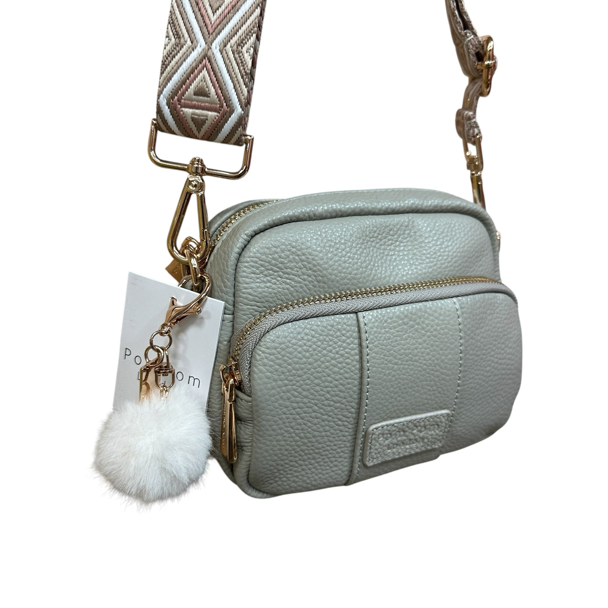 Pom Pom London Gray 100% Leather Crossbody Bag