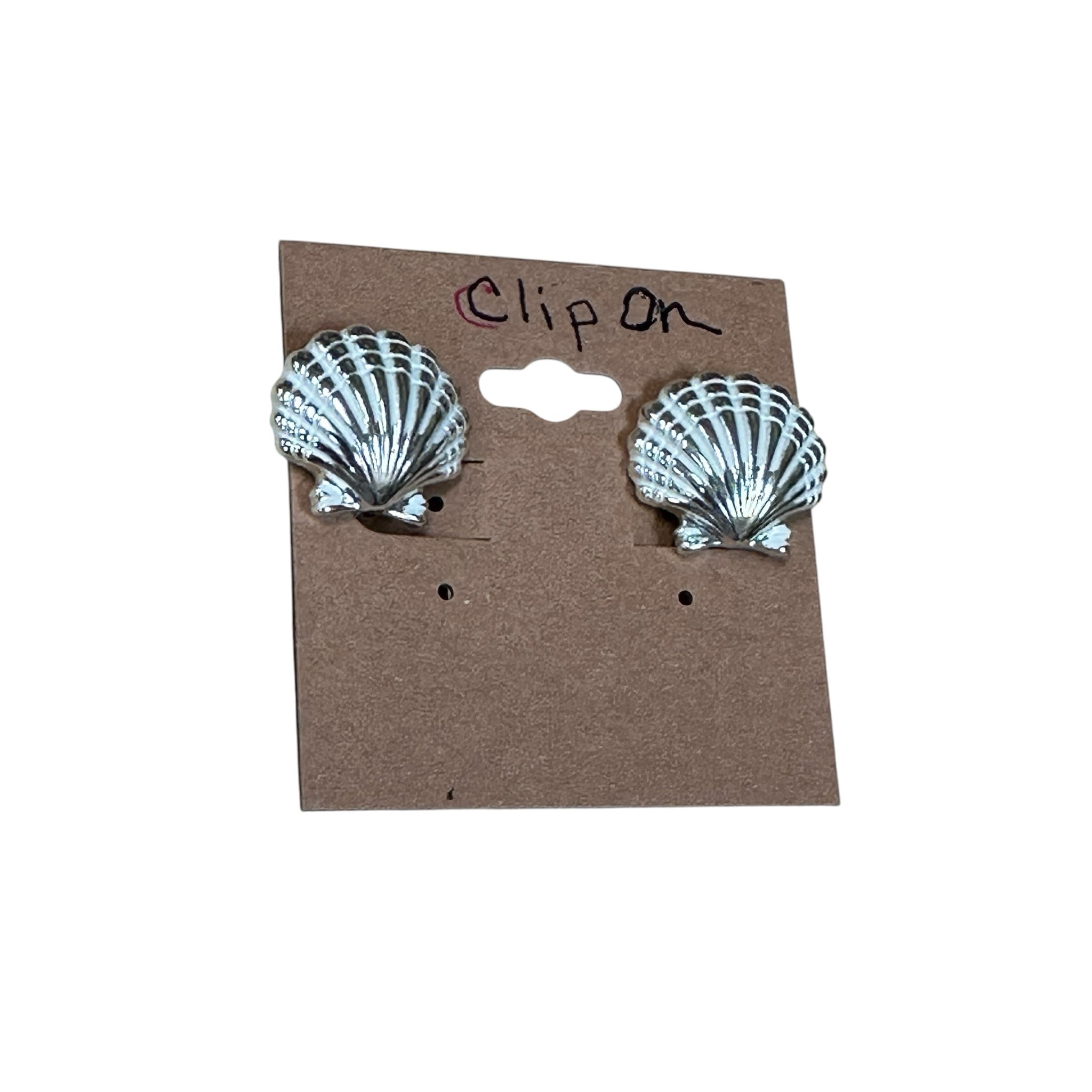 Silver & White Sea Shell Clip On Earrings
