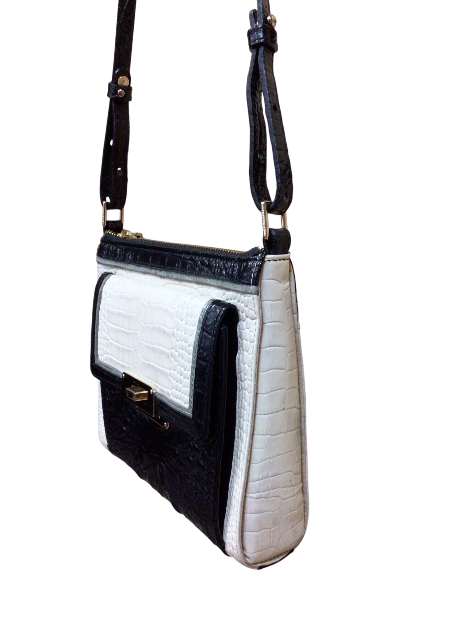 Brahmin Mimosa Convertible Black & Ivory Croc-Embossed Crossbody