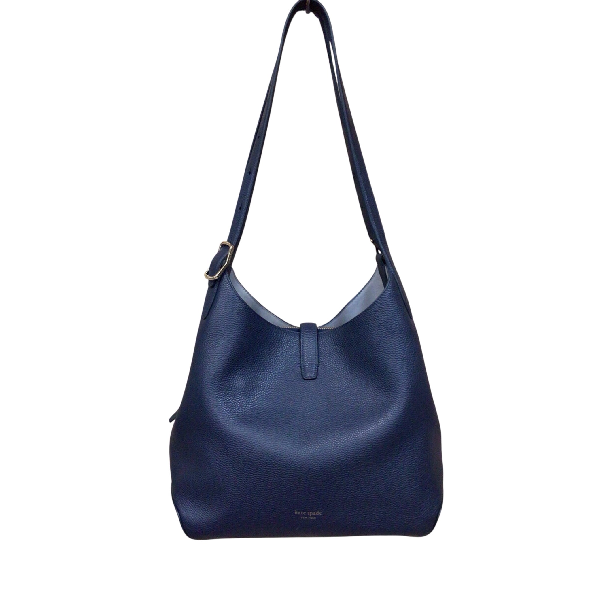 Kate Spade "Deco" Large Navy Pebbled Leather Shoulder Bag
