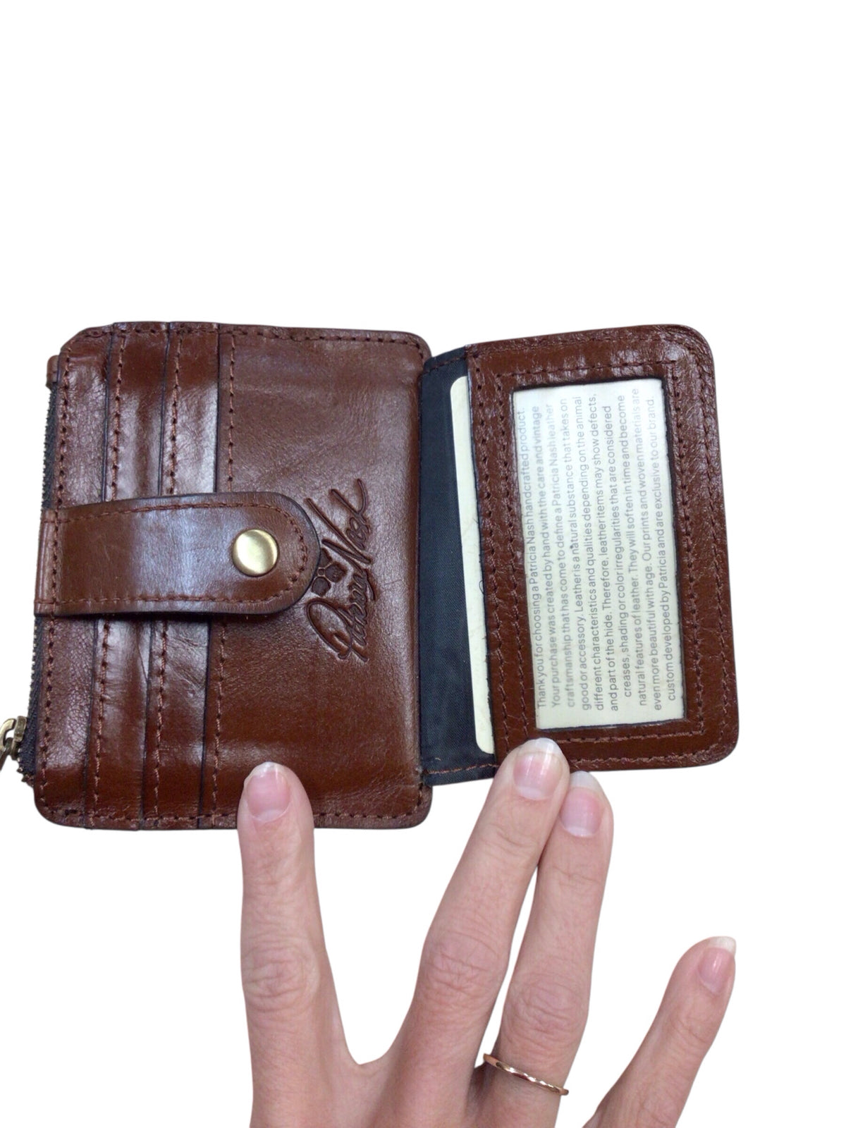 Patricia Nash Cassis Yellow & Brown Leather Card Holder