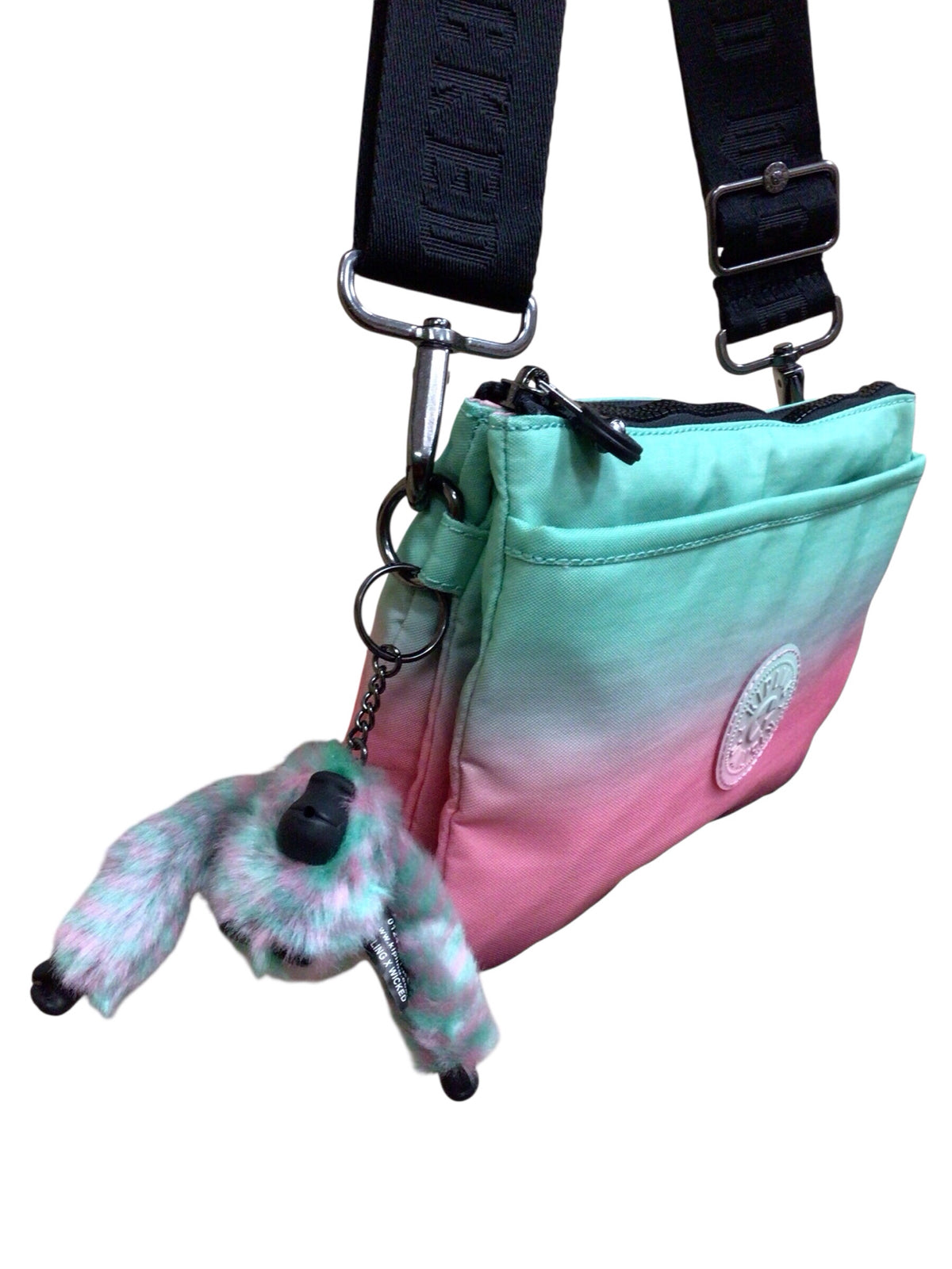 Kipling "Wicked" Ombre Green & Pink Nylon Crossbody Bag