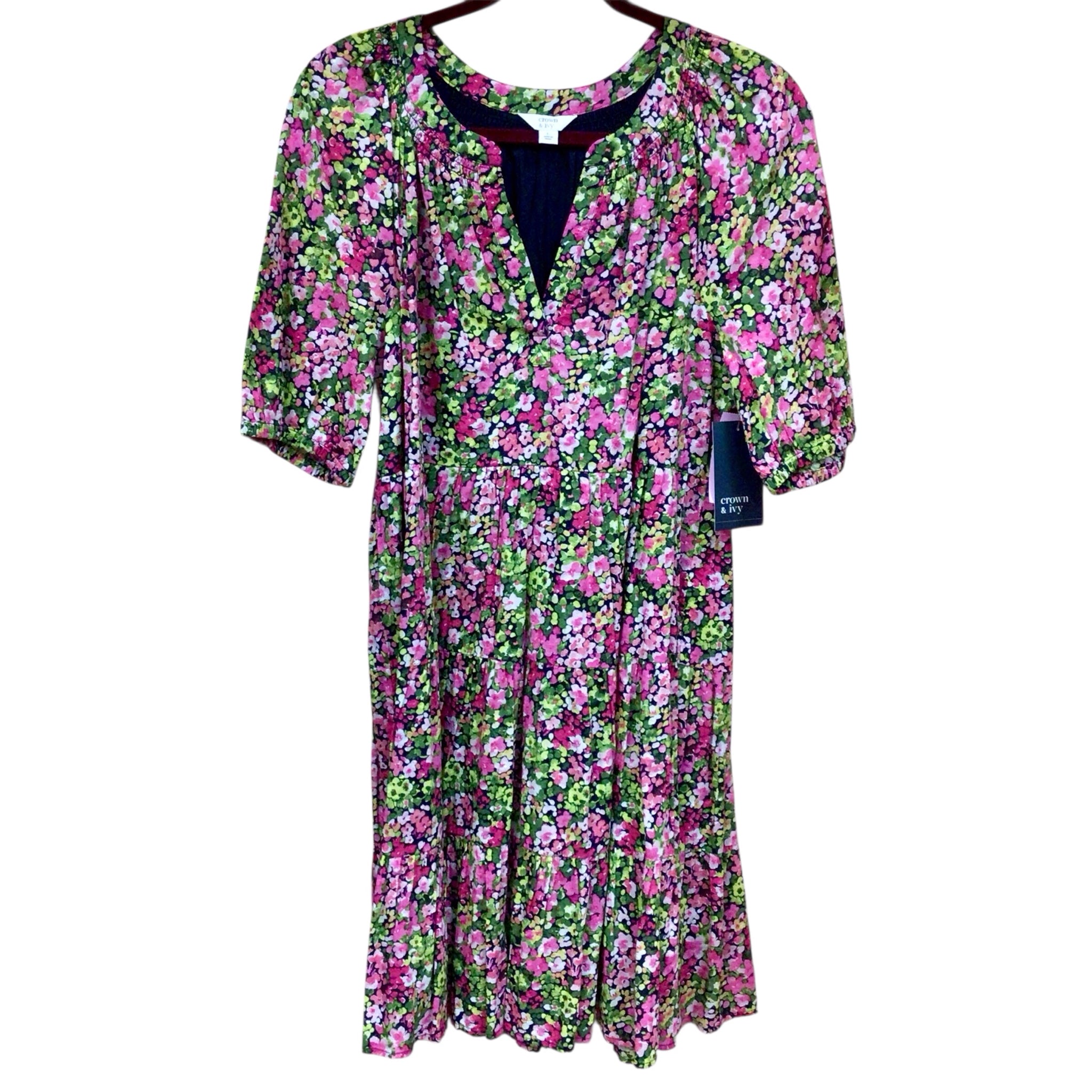 Crown & Ivy Floral Short Sleeve Dress Size Large NWT