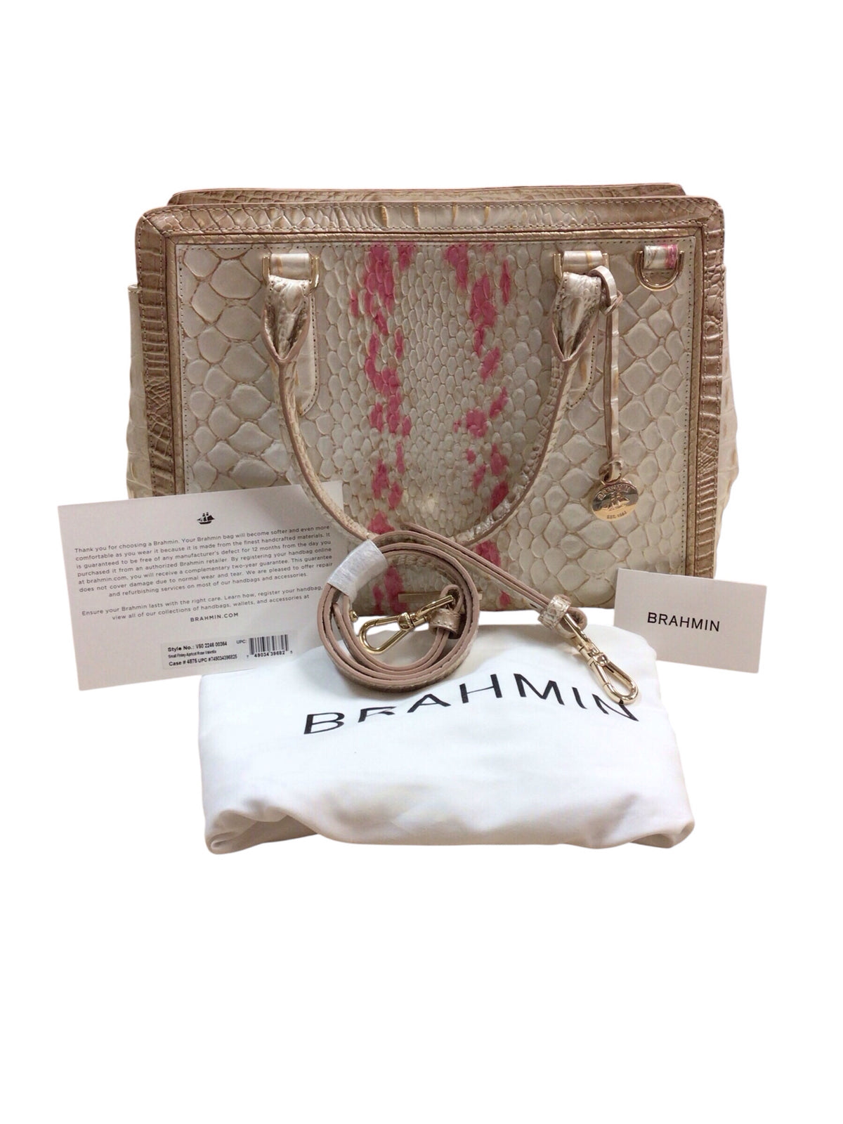 Brahmin Small "Finley" Apricot Rose Valentia Leather Satchel Crossbody Bag