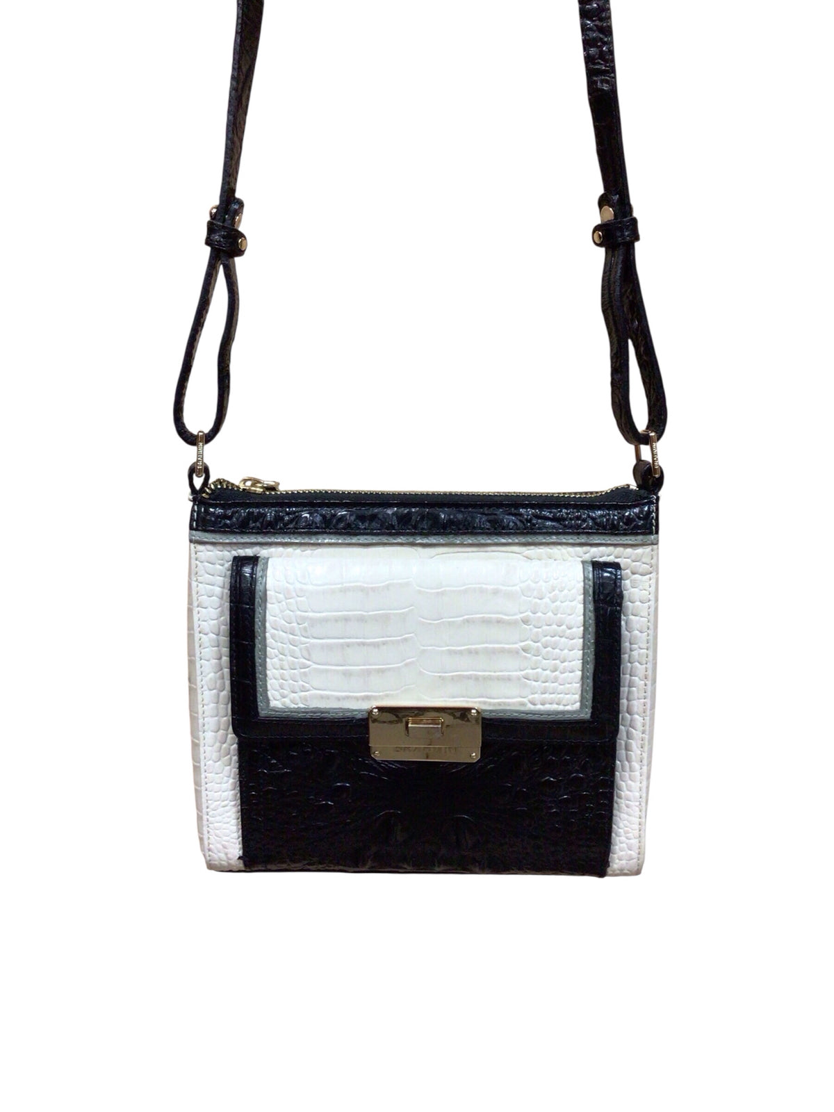 Brahmin Mimosa Convertible Black & Ivory Croc-Embossed Crossbody