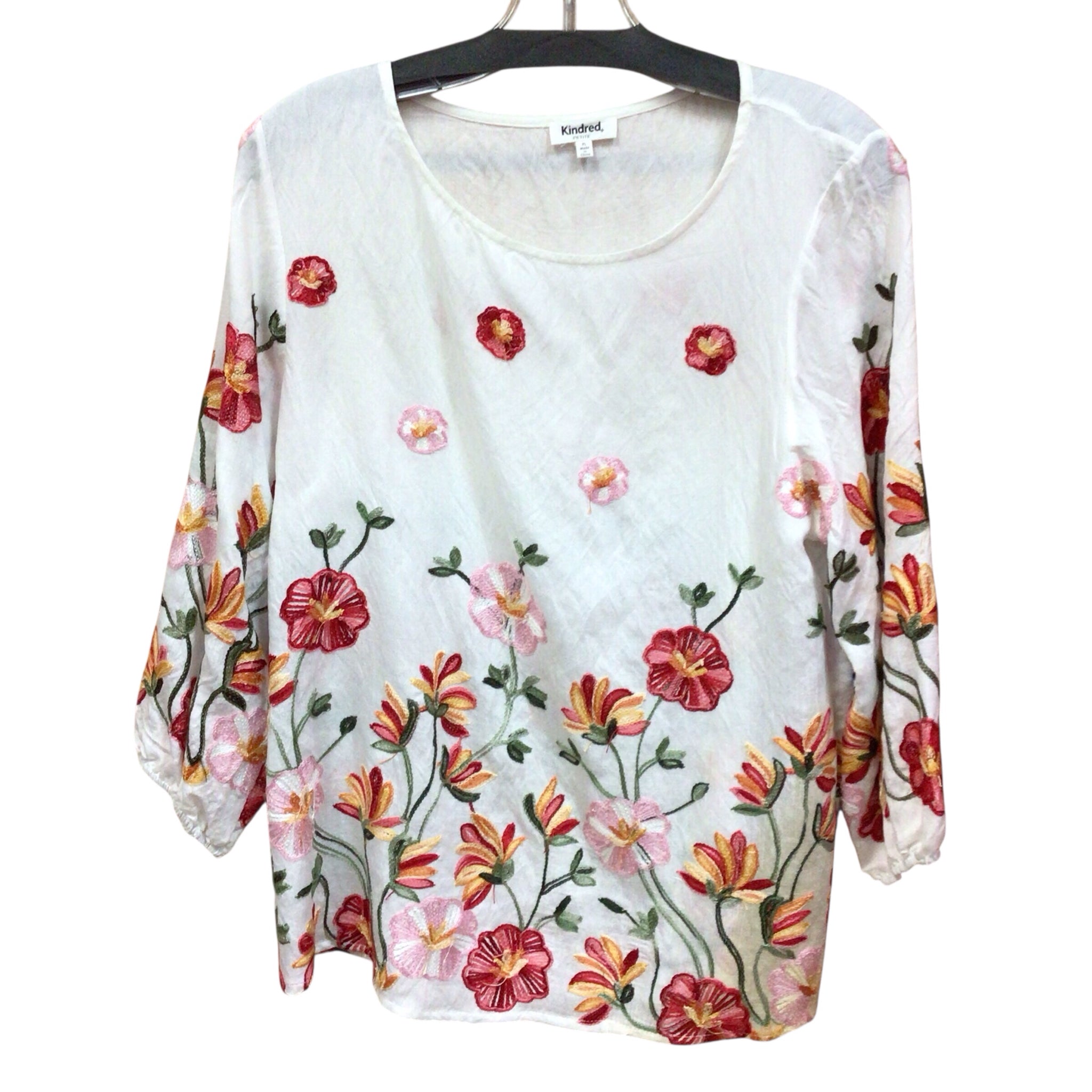 Kindred White Embroidered Long Sleeve Top Size Petite