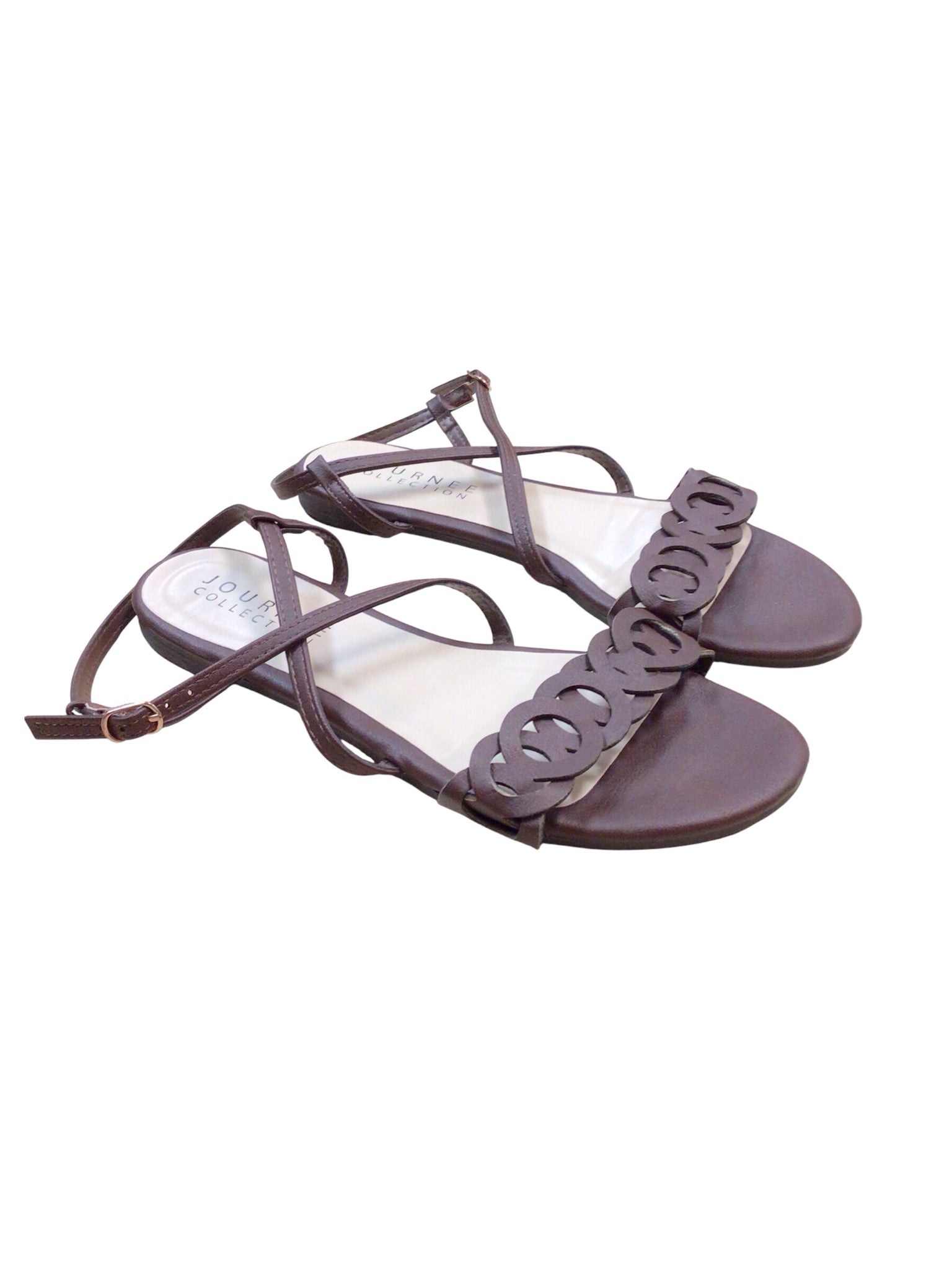 Journee Jalia Chocolate Brown Multi Strap Flat Sandals Size 7.5