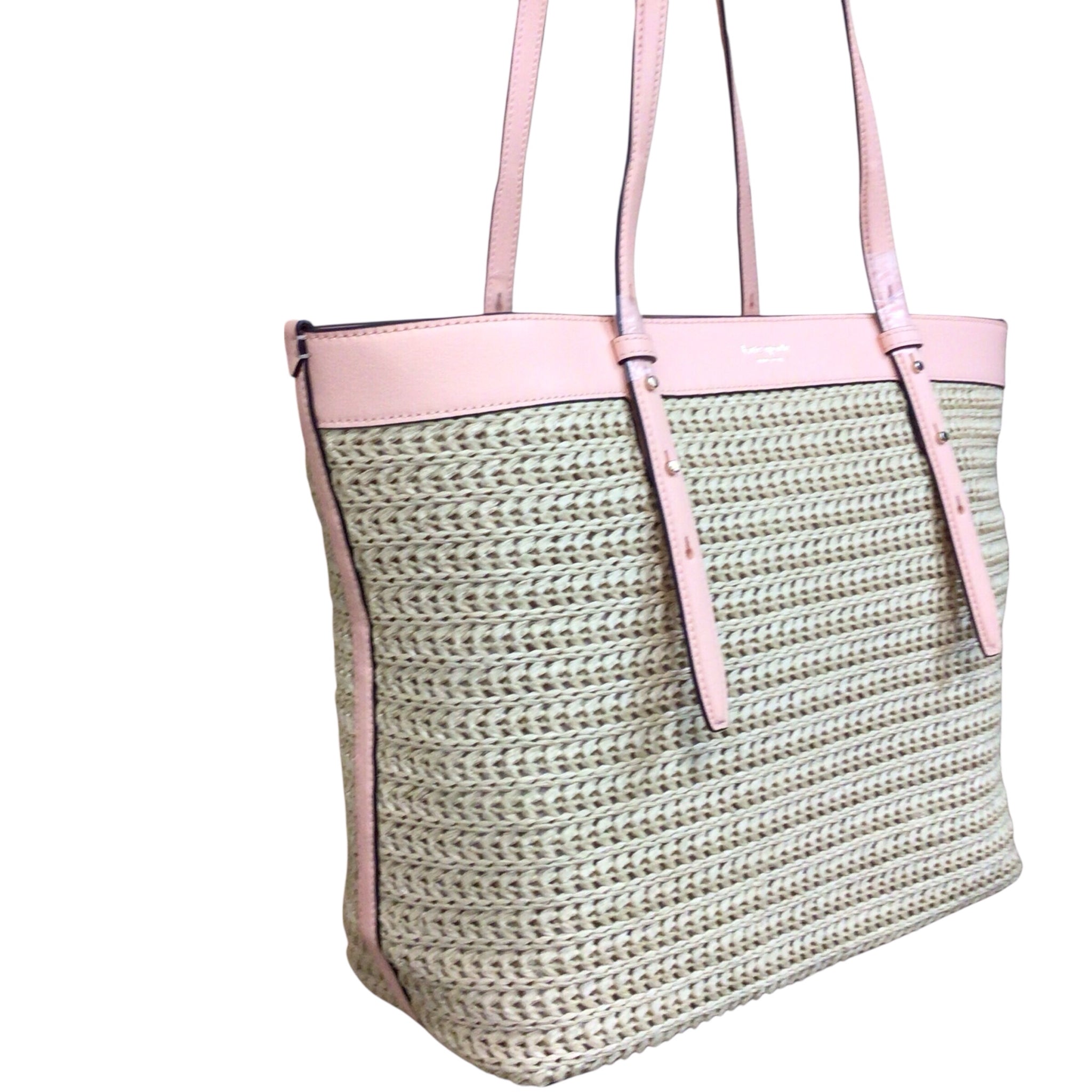 Kate Spade Straw Tote Bag w/ Pink Leather Trim