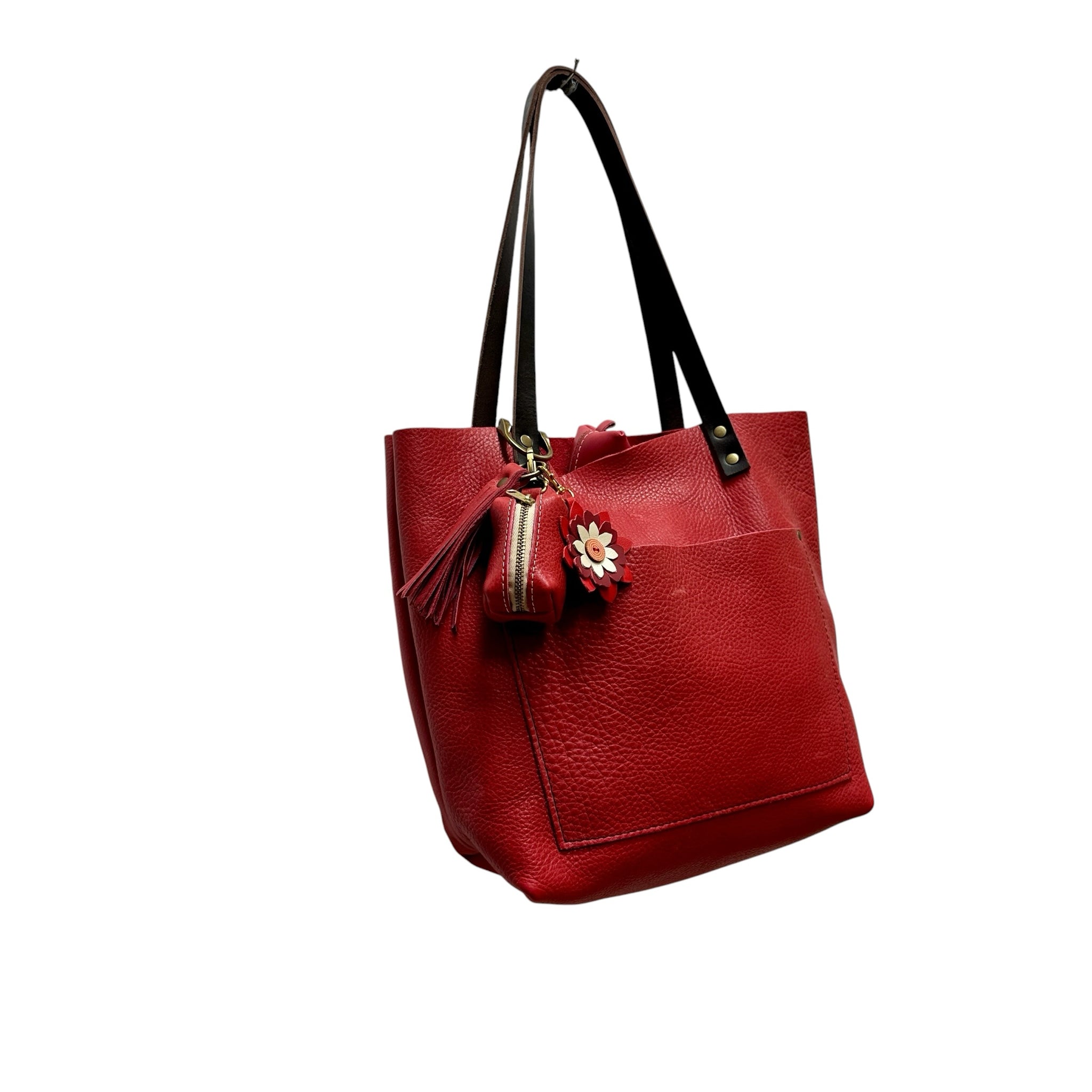 Portland Leather Classic Red Pebbled Leather Tote Bag with Case