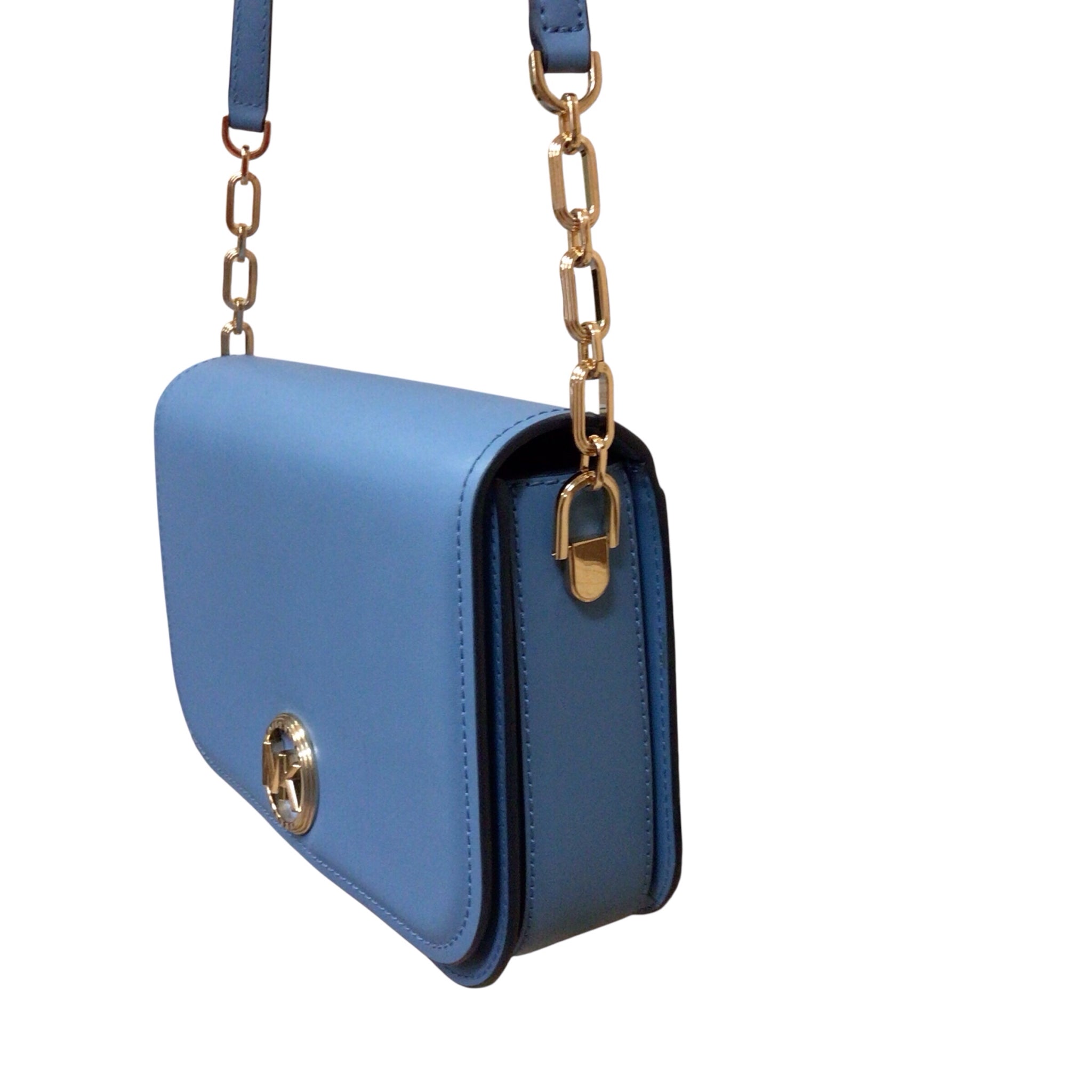 Michael Kors "Delancey" Light Blue Leather Crossbody Bag