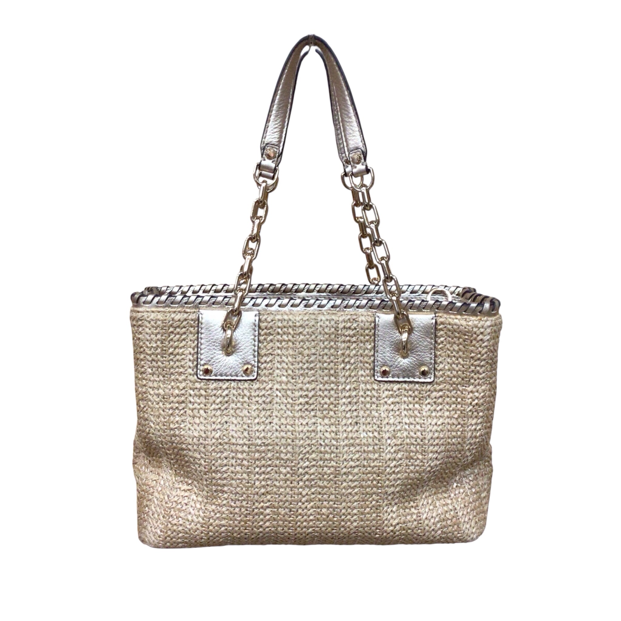 Michael Kors "Rosalie" Woven Straw & Leather Shoulder Bag