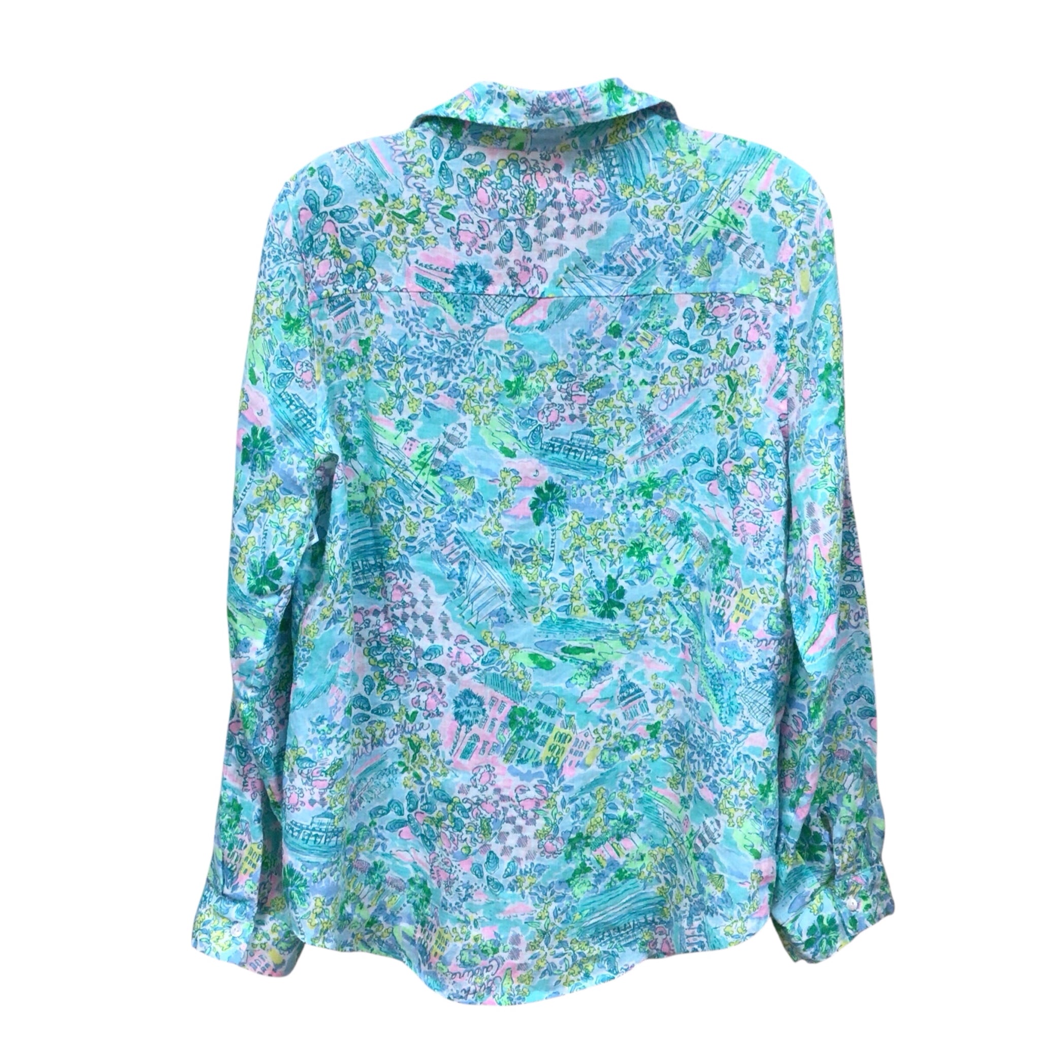 Lilly Pulitzer Seacoast Linen Long Sleeve Button Up Top Size Medium Long Sleeve