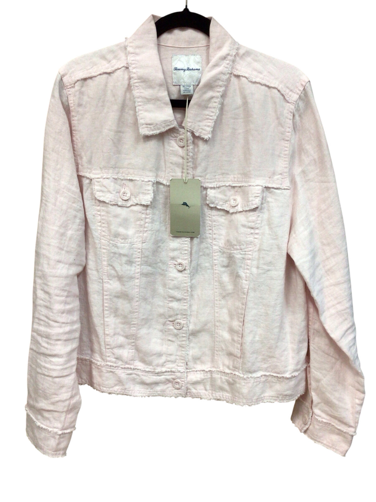 Tommy Bahama Light Pink "Two Palms" Raw Edge Linen Button Down Jacket Size XL