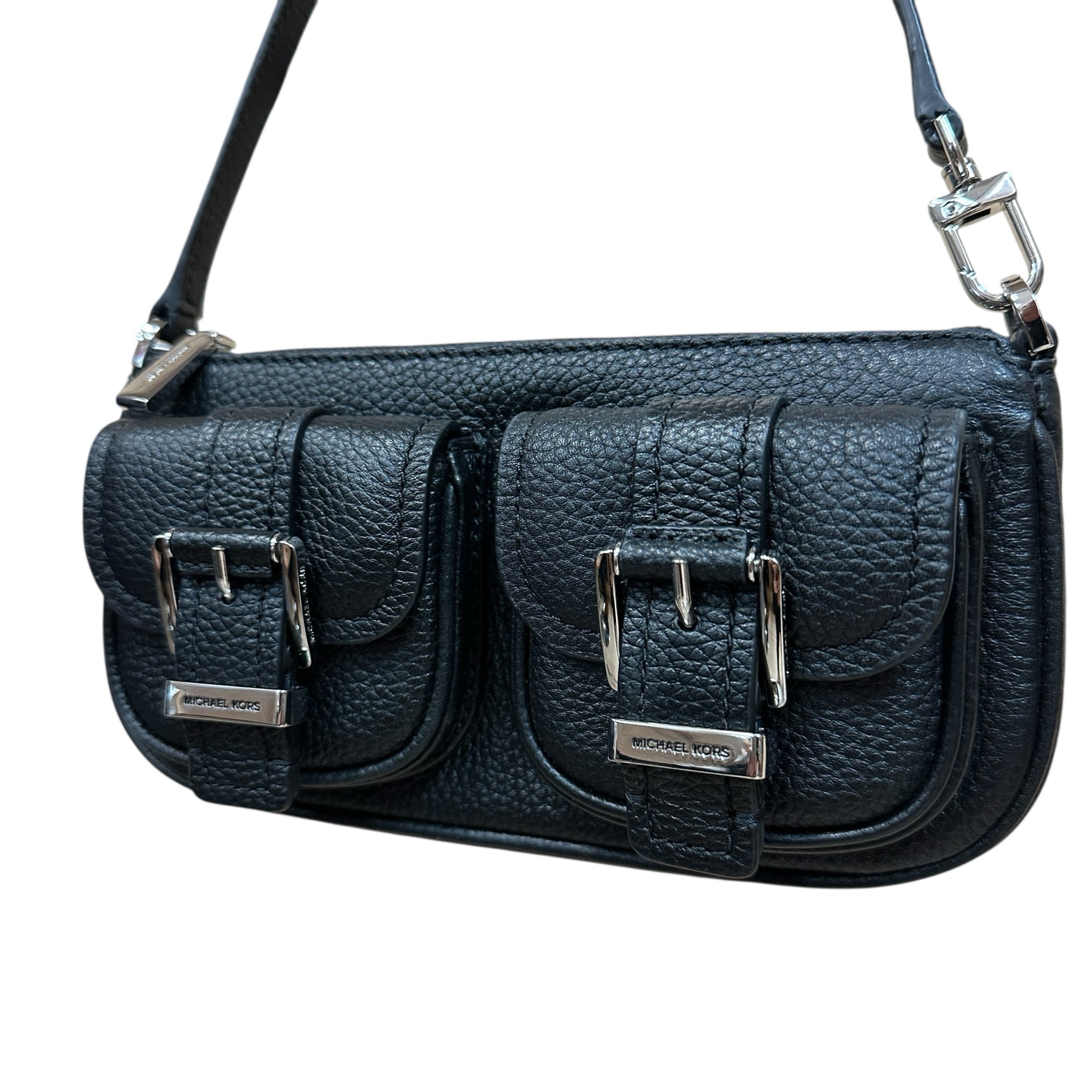 Michael Kors Zoe Small Pebbled Leather Black Pochette Handbag