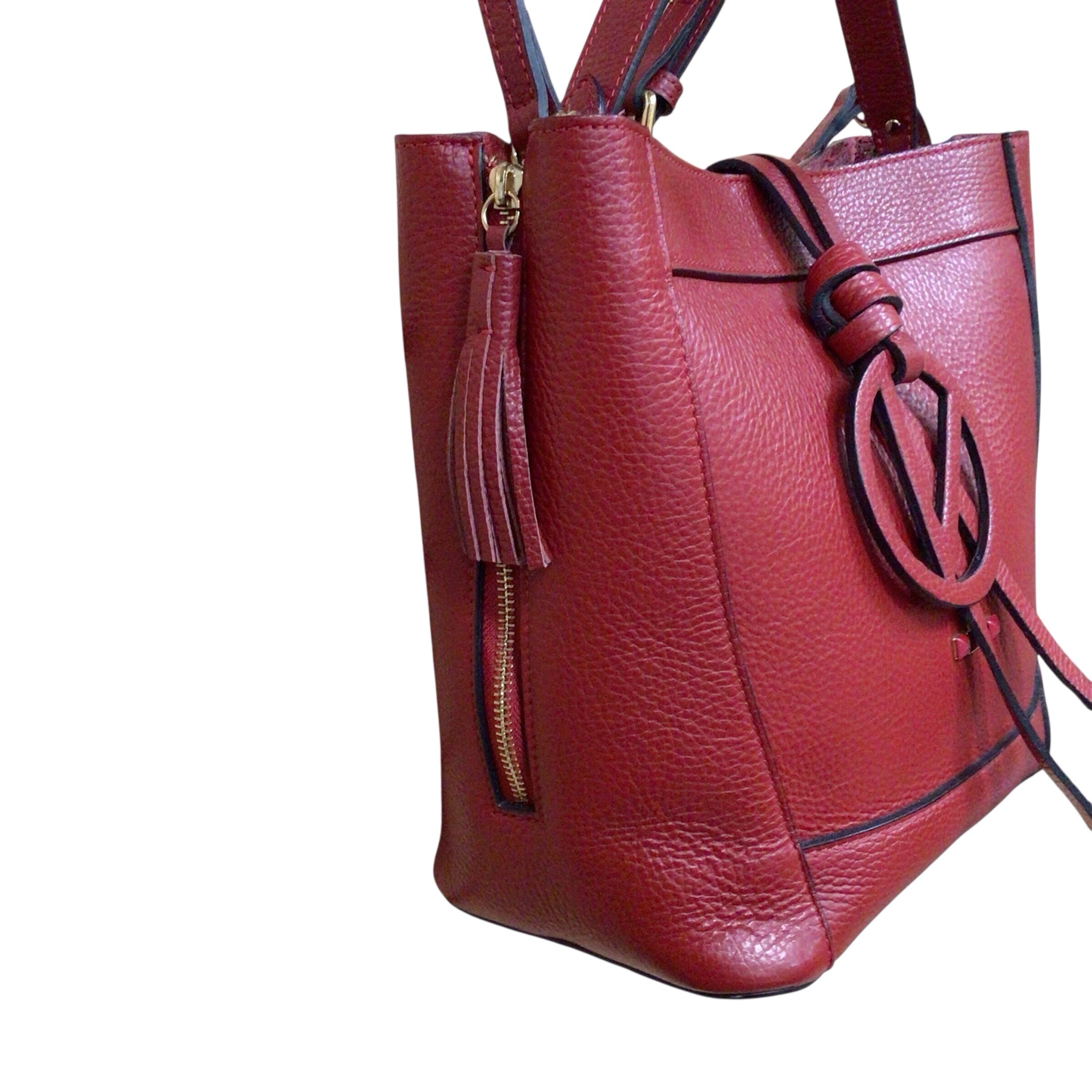 Mario Valentino "Callie" Red Italian Pebbled Leather Shoulder Crossbody Bag