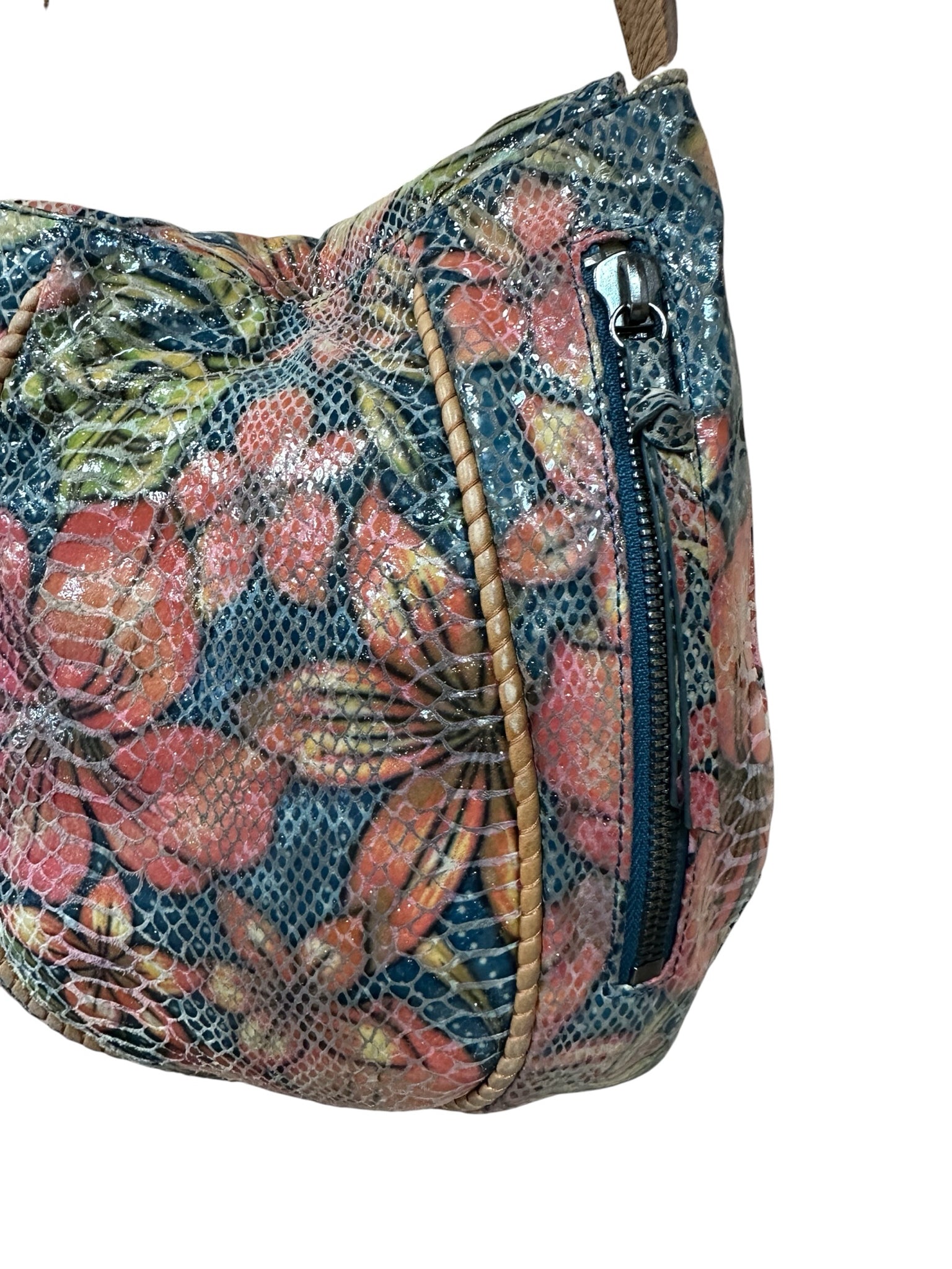 Hobo Multi-Color Floral Snake Skin Embossed Shoulder Bag
