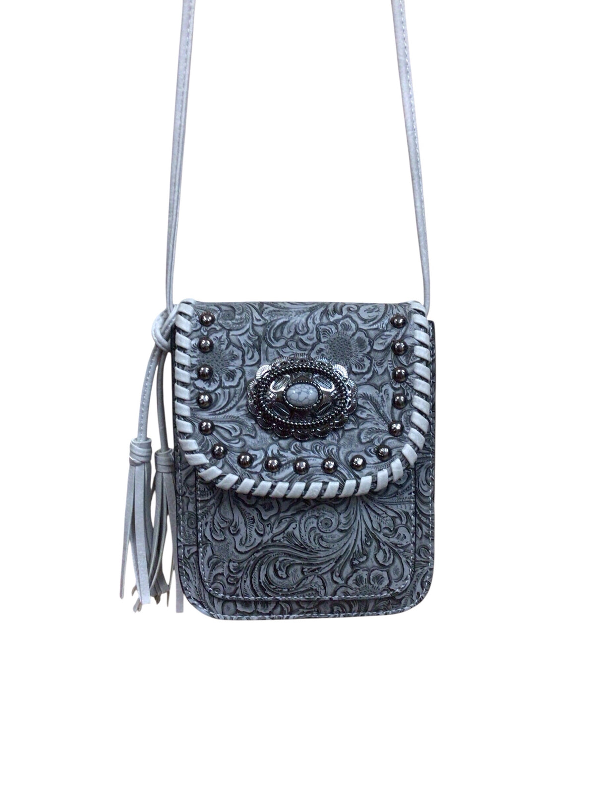 Anneliese Gray Hand Tooled Floral Crossbody