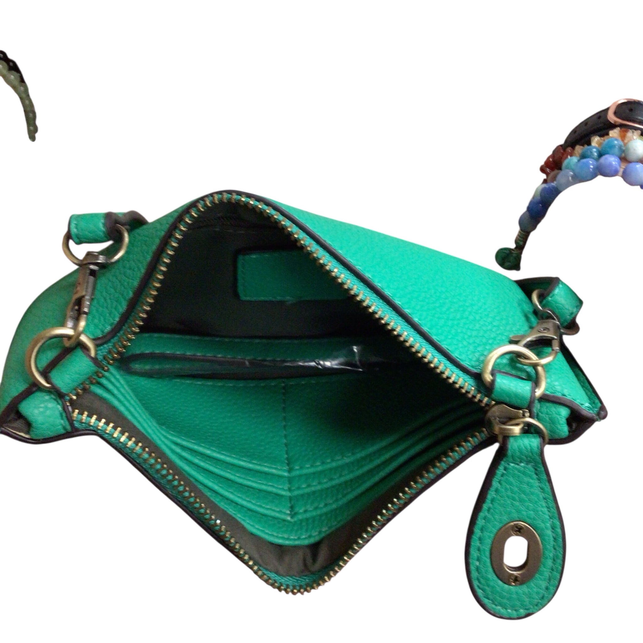 Joy Susan Green Textured Vegan Leather Crossbody Wristlet