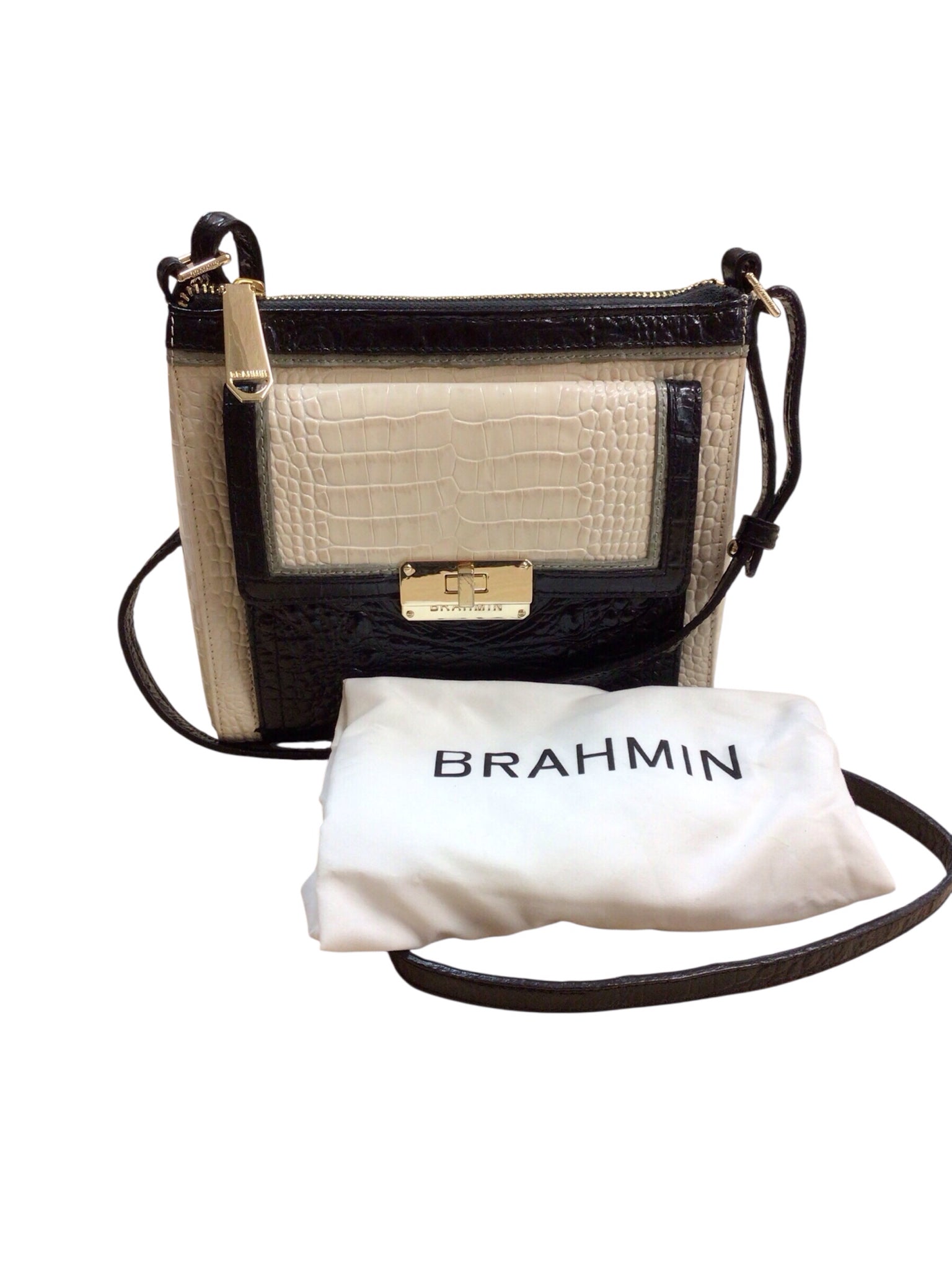 Brahmin Mimosa Convertible Black & Ivory Croc-Embossed Crossbody