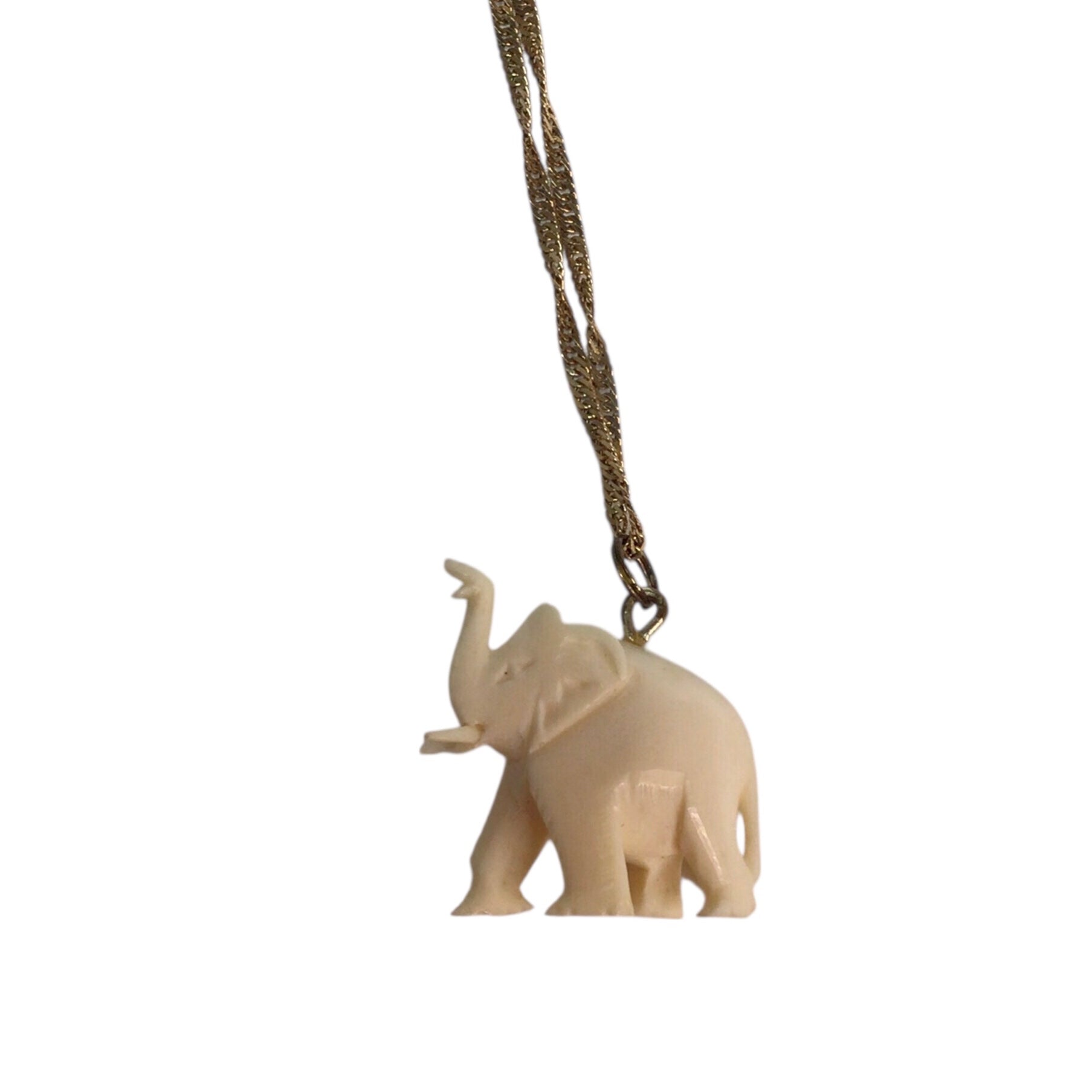 Ivory Elephant Pendant 10K Gold Chain Necklace 24"
