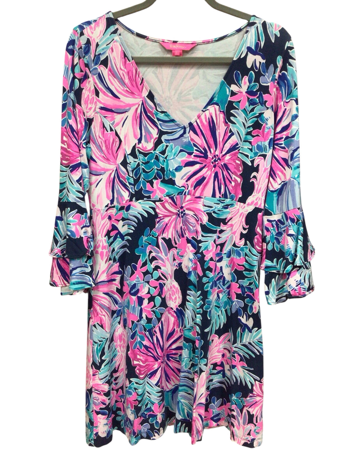 Lilly Pulitzer "Raina" 3/4 Sleeve "Multi Garden Get Away" Dress Size Large