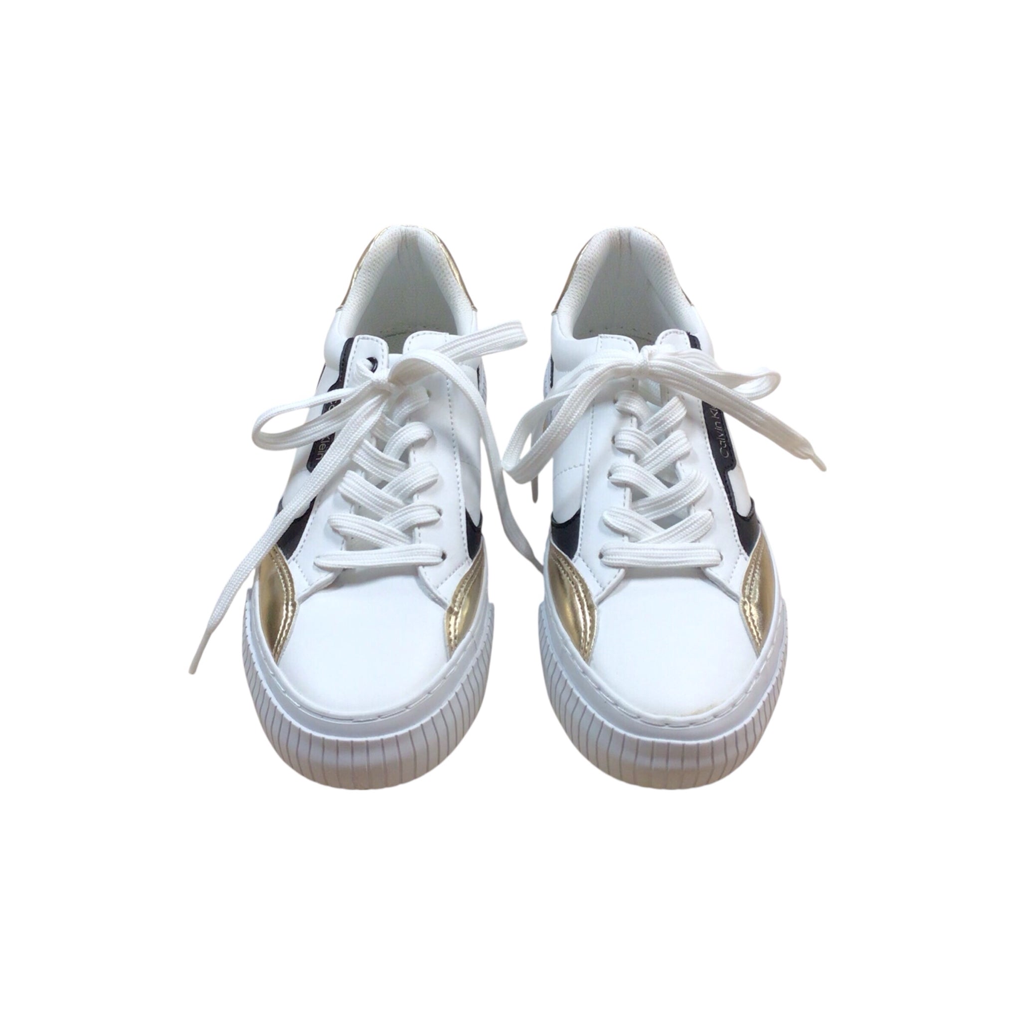 Calvin Klein "KCGabbin" Black White & Gold Sneakers Size 7