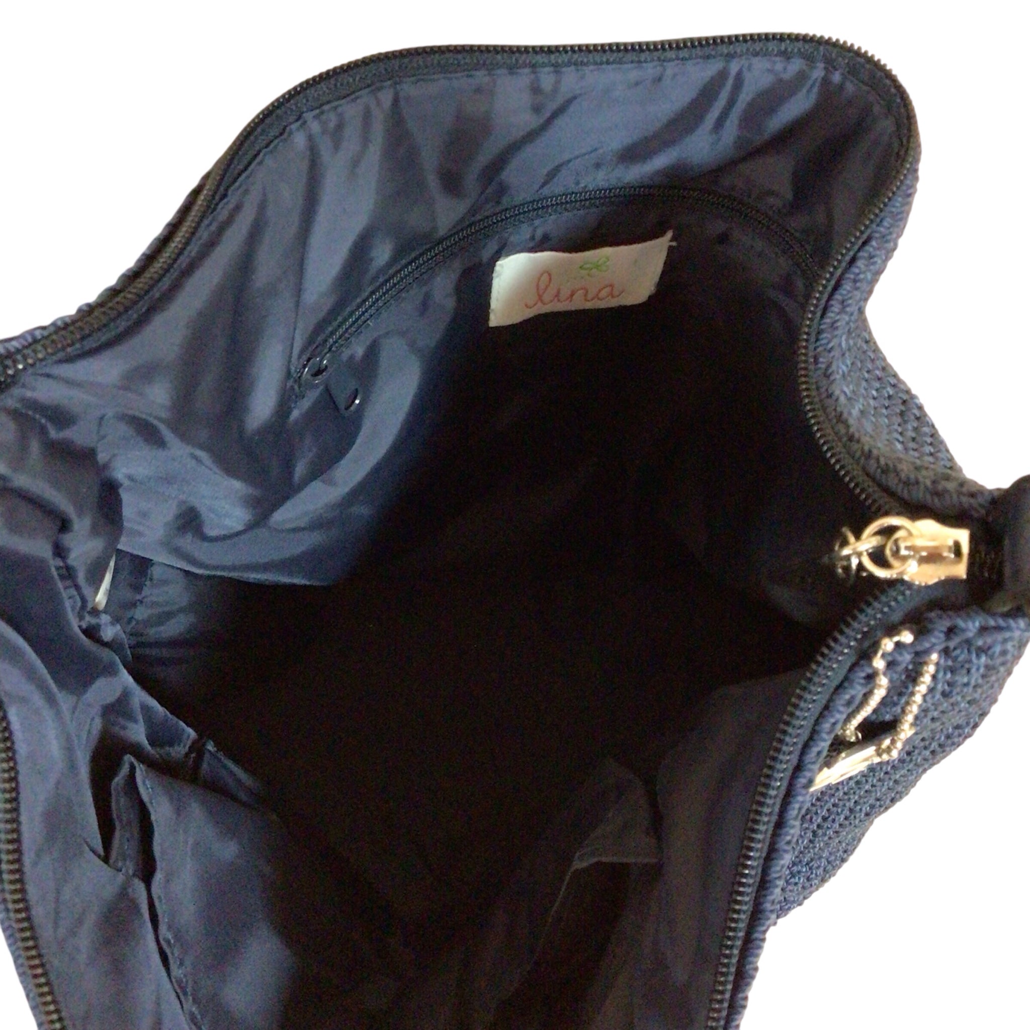 Lina Navy Crocheted Shoulder Bag