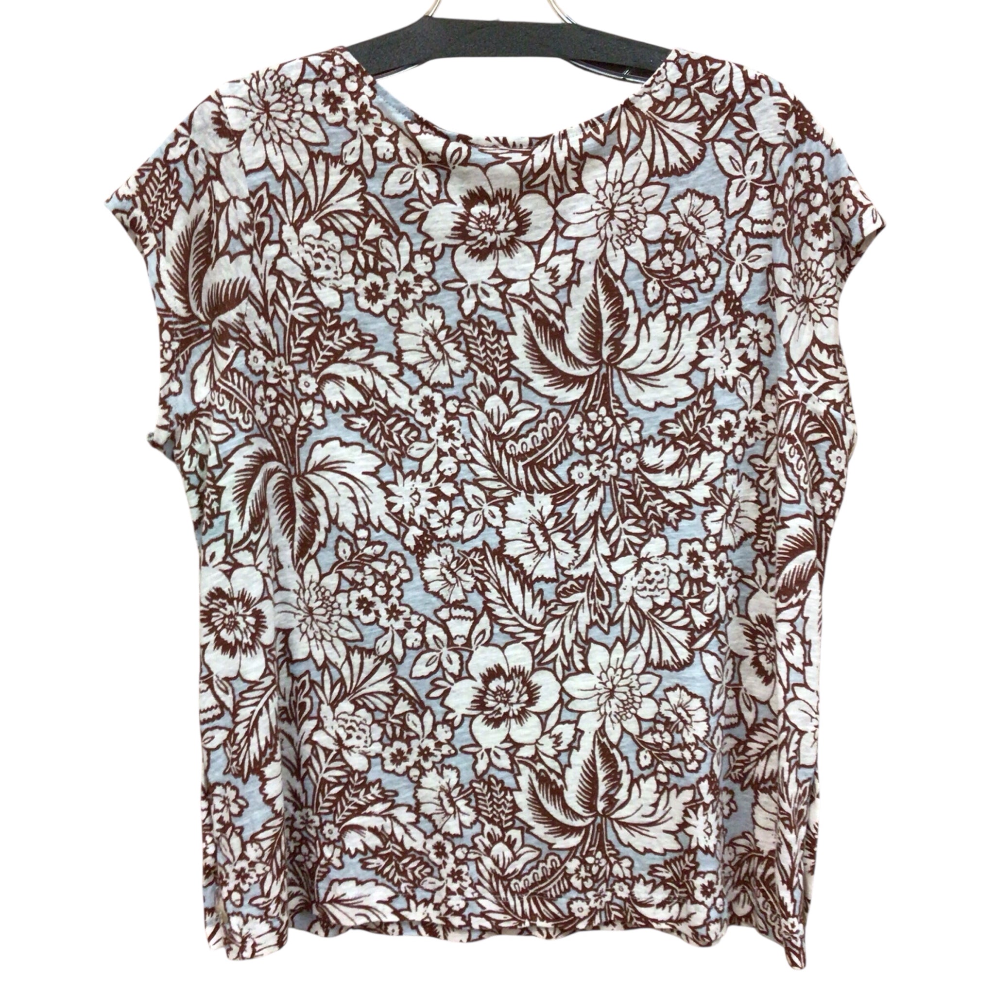 Rachel Zoe Brown & Blue Floral Short Sleeve Top Size Medium NWT