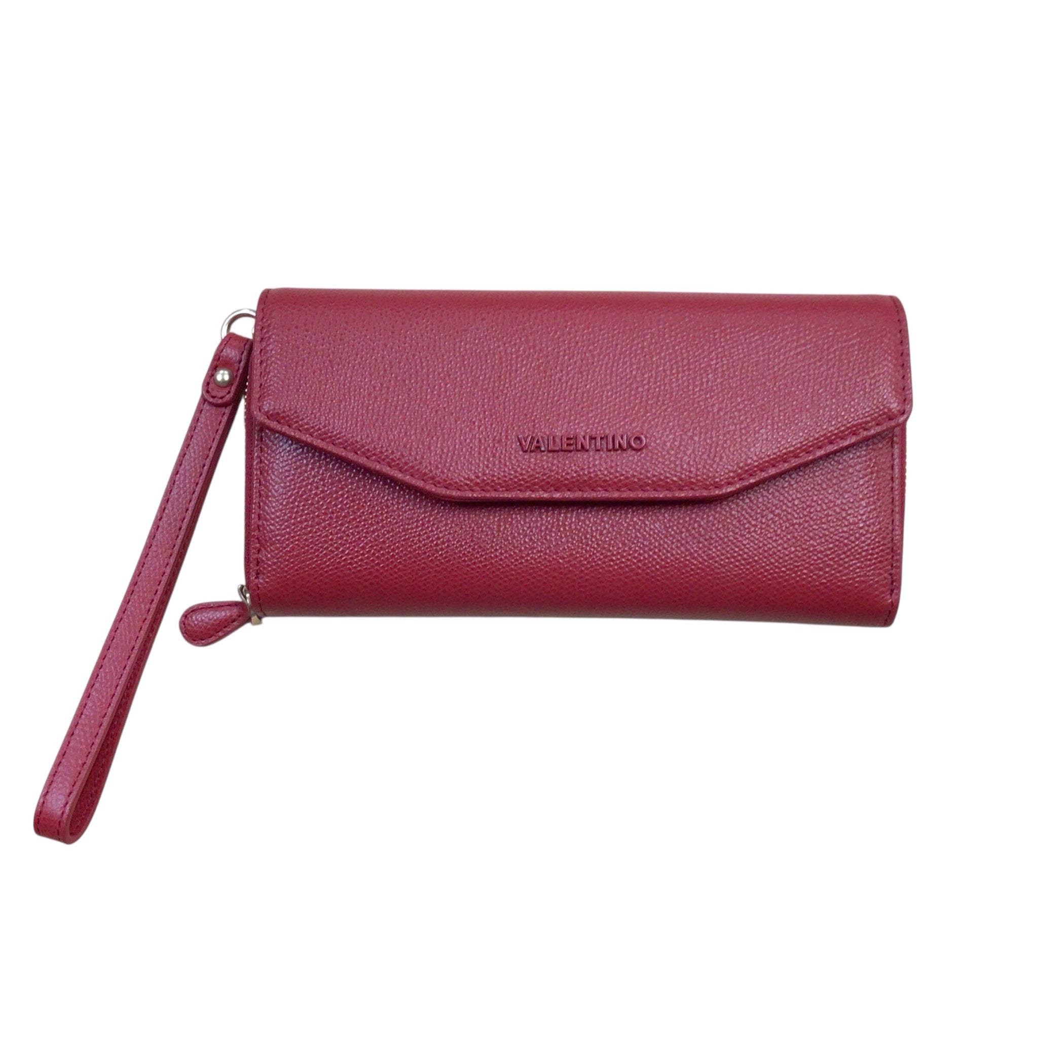 Valentino Red Pebbled Leather Wristlet Wallet