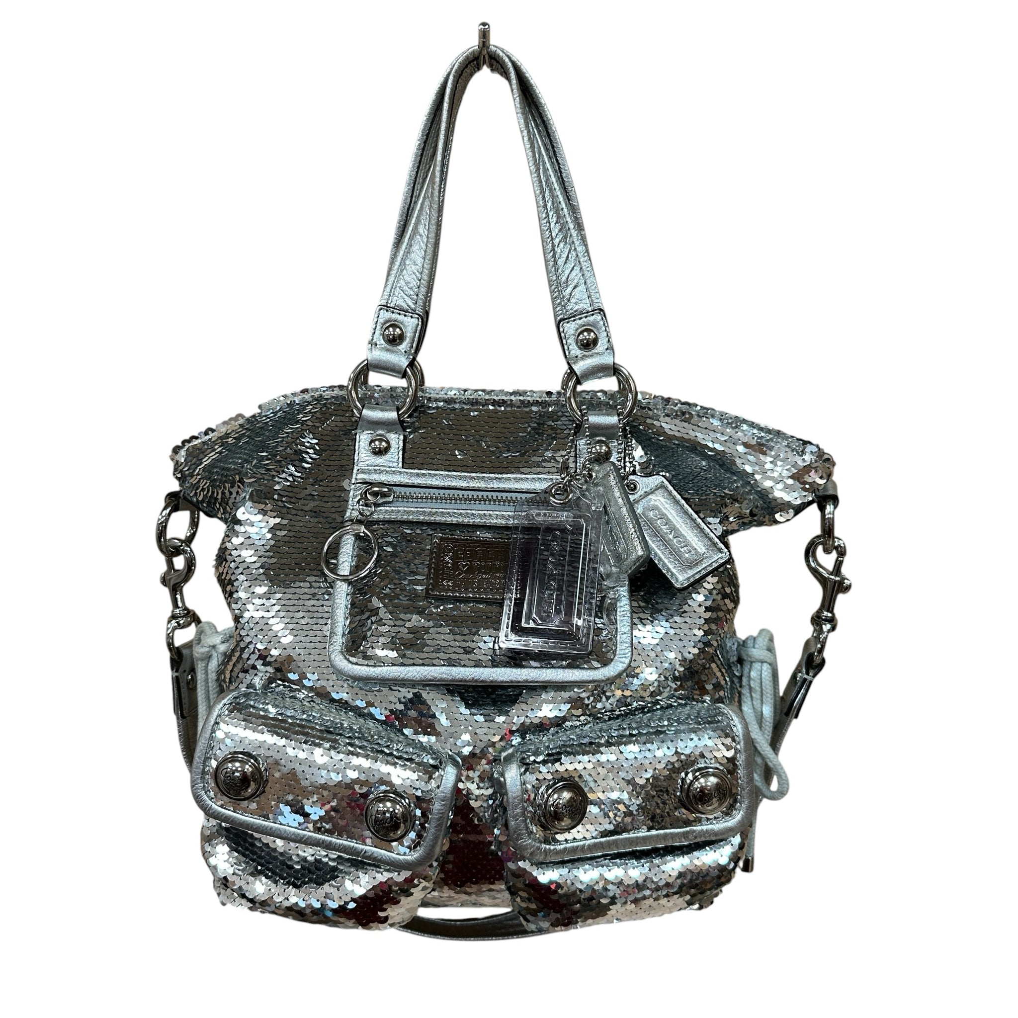 Coach13821 Poppy "Sequin Spotlight" Silver Satchel Shoulder Bag