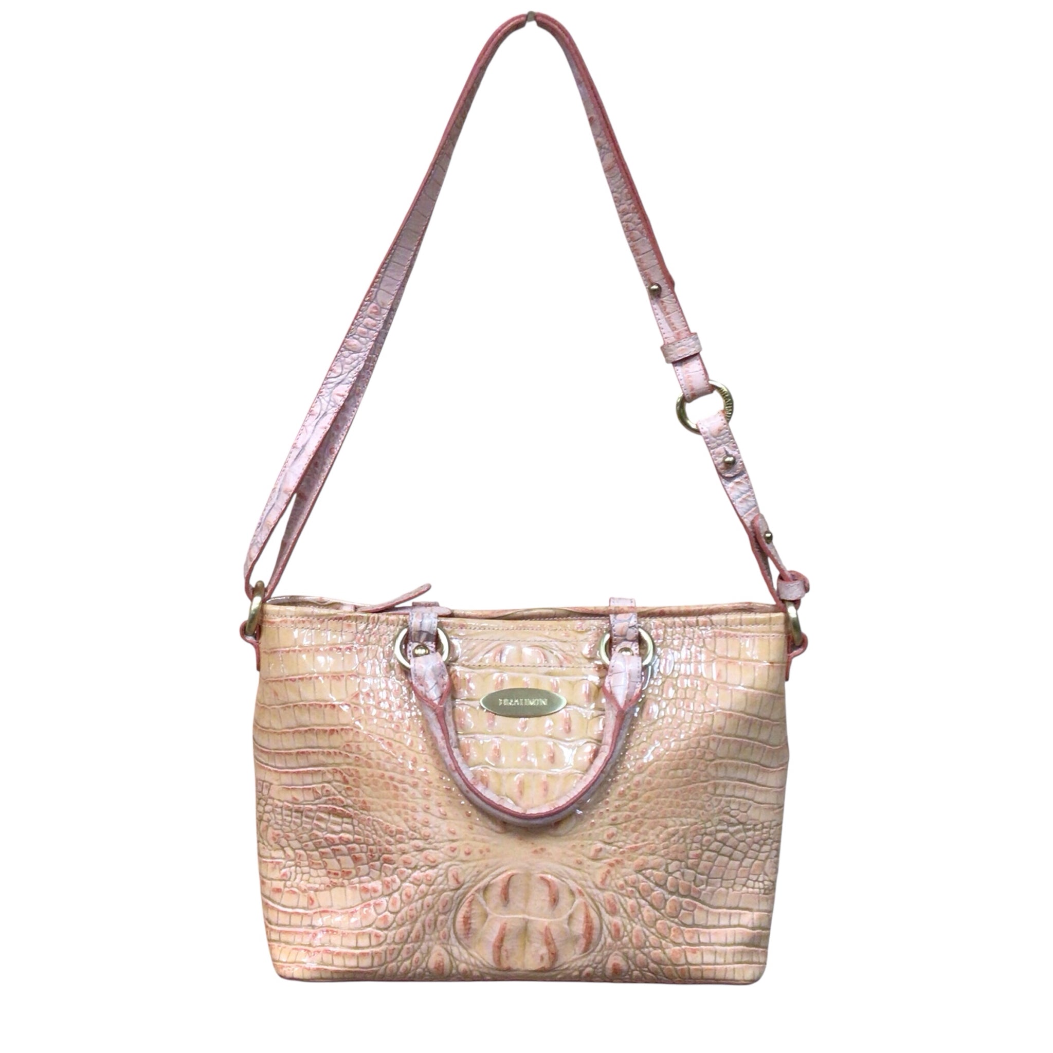 Brahmin "Arlo" Melbourne Pink/Peach Croc-Embossed Leather Shoulder Bag