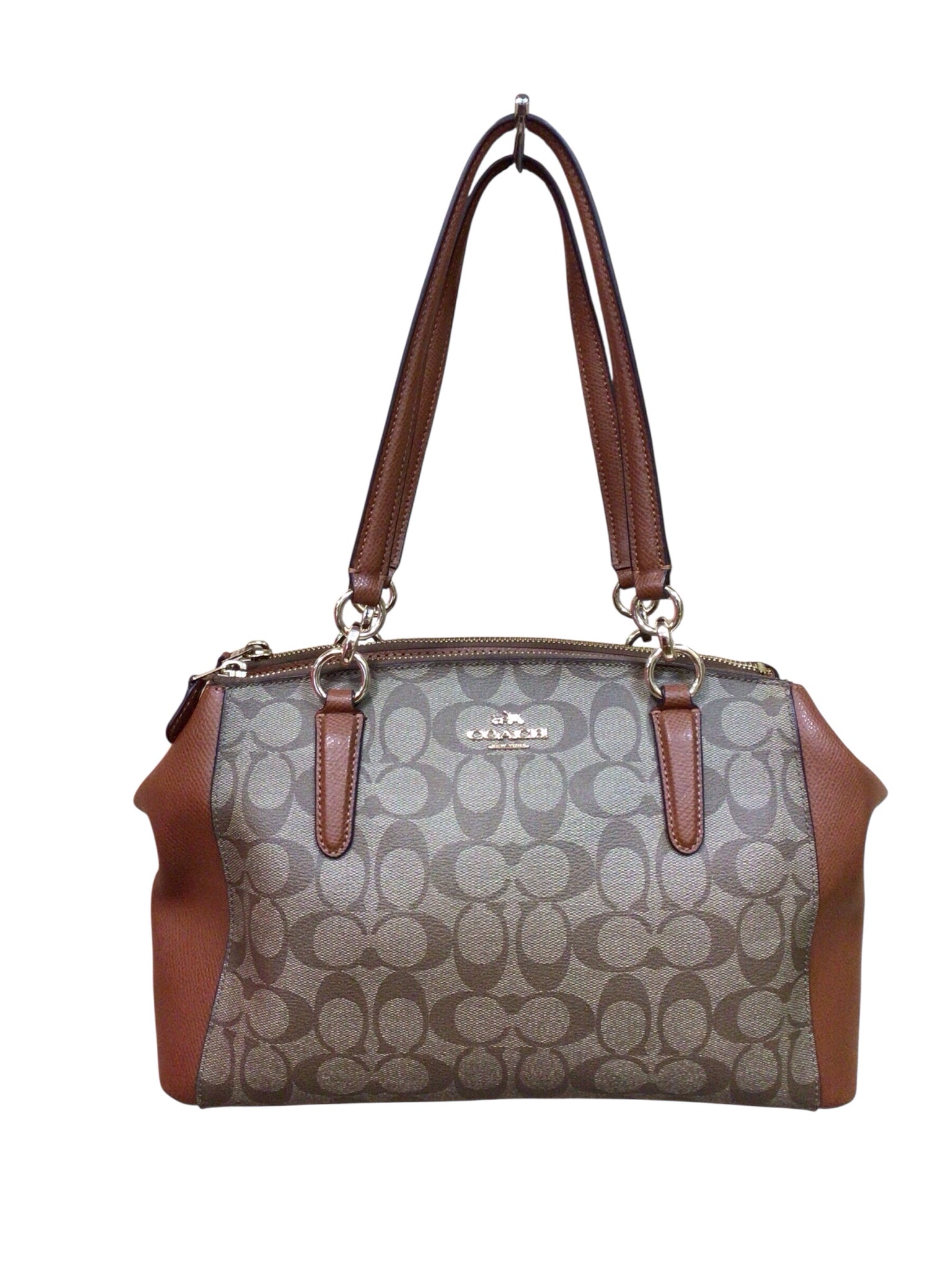 Coach "Christie" Carryall Brown Coated Canvas Monogram Crossbody Satchel
