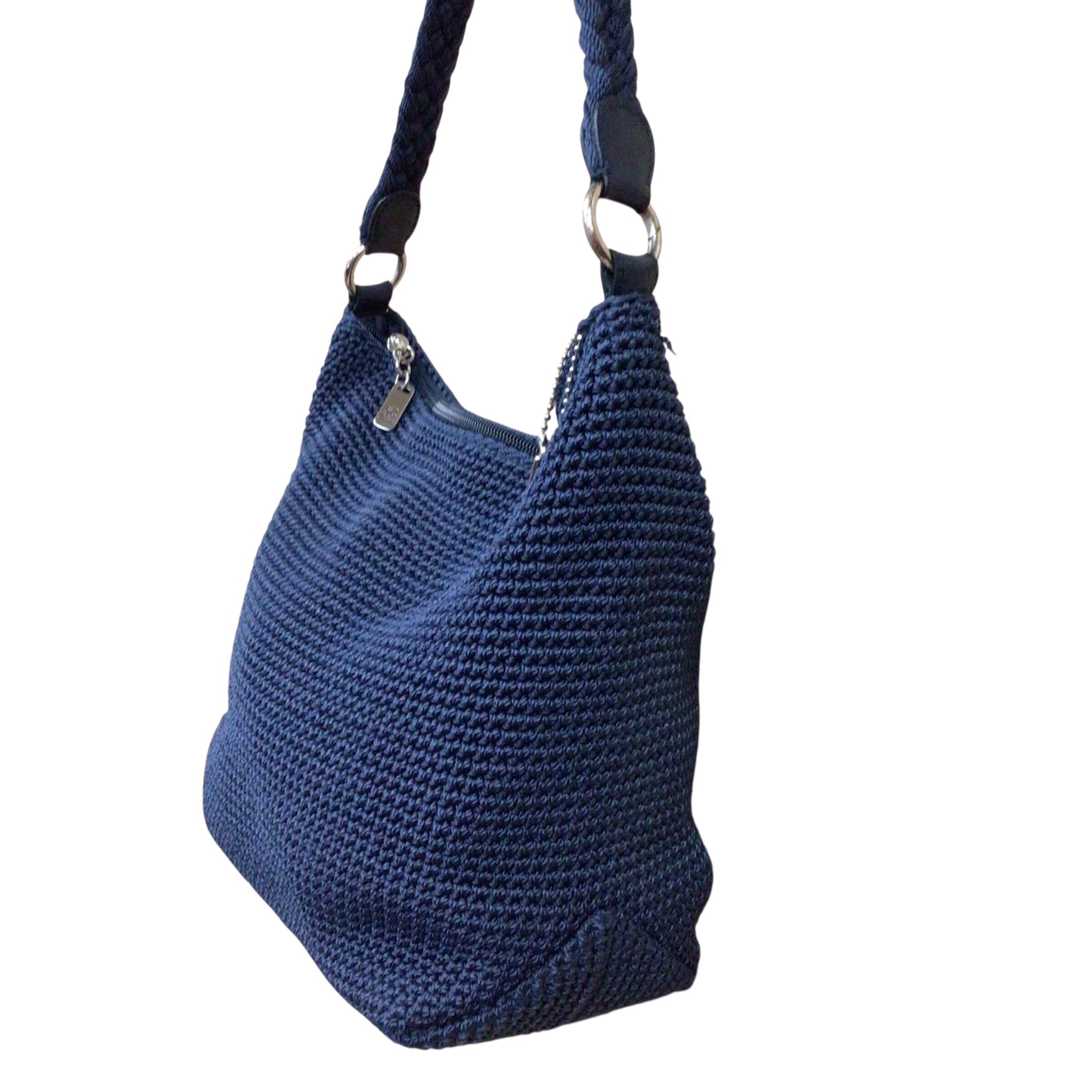 Lina Navy Crocheted Shoulder Bag