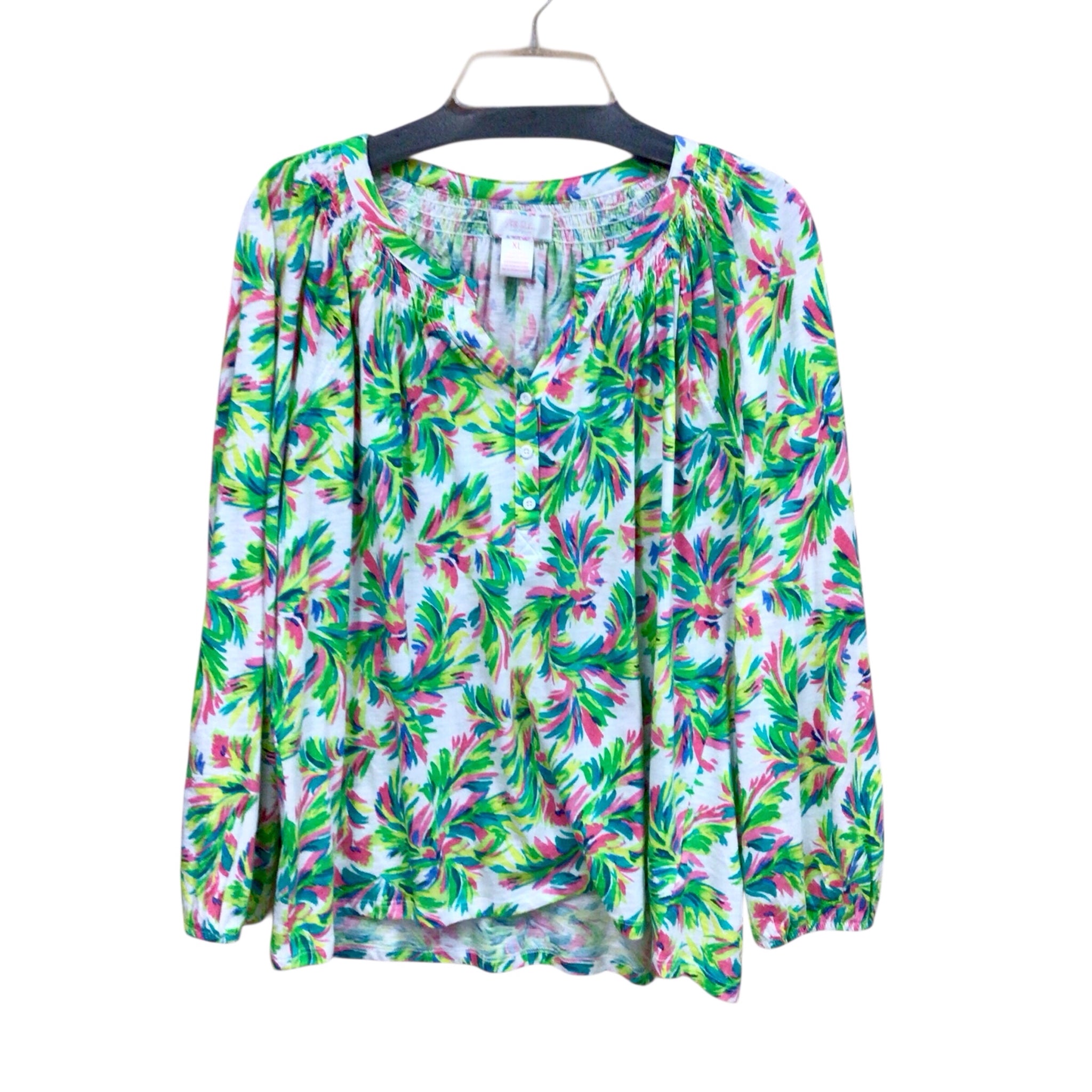 Stella Parker Green Palm Long Sleeve Top Size XL