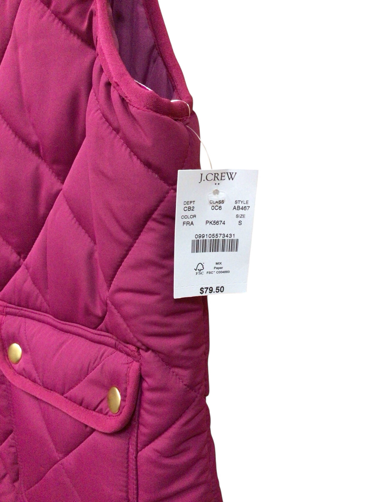 J Crew Magenta Sleeveless Quilted Vest Size Small NWT