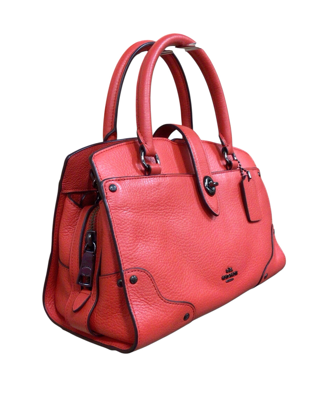 Coach 37779 "Mercer 24" Coral Red Leather Satchel Crossbody Bag