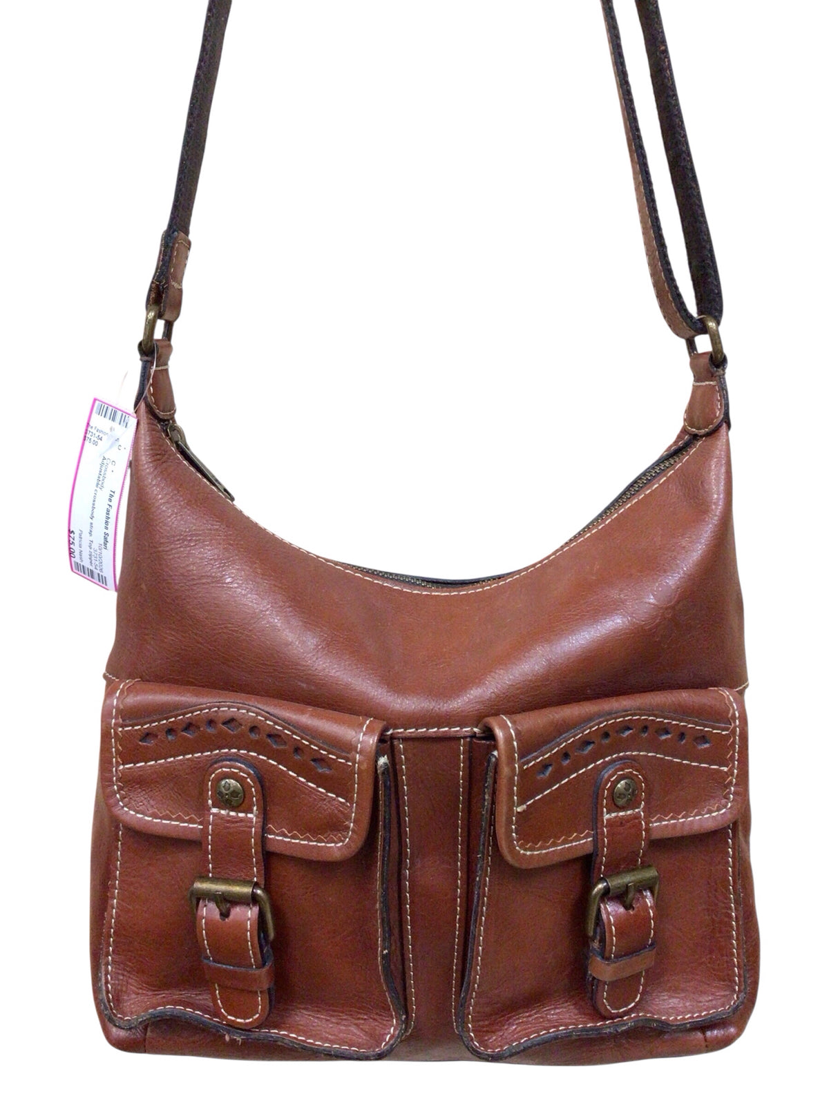 Patricia Nash Large Brown Italian Distressed Leather Crossbody Bag