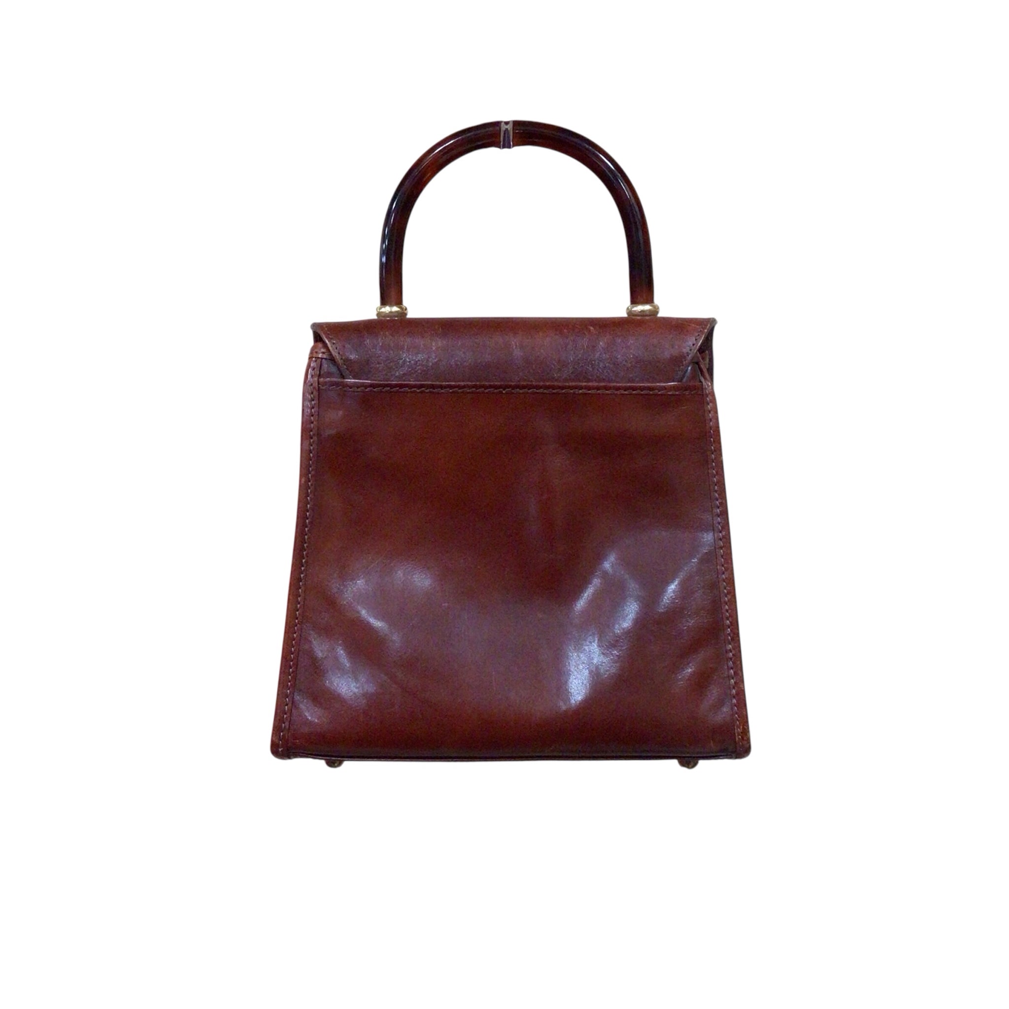 Brahmin Vintage Brown Leather Handbag w/ Tortoise Lucite Handle