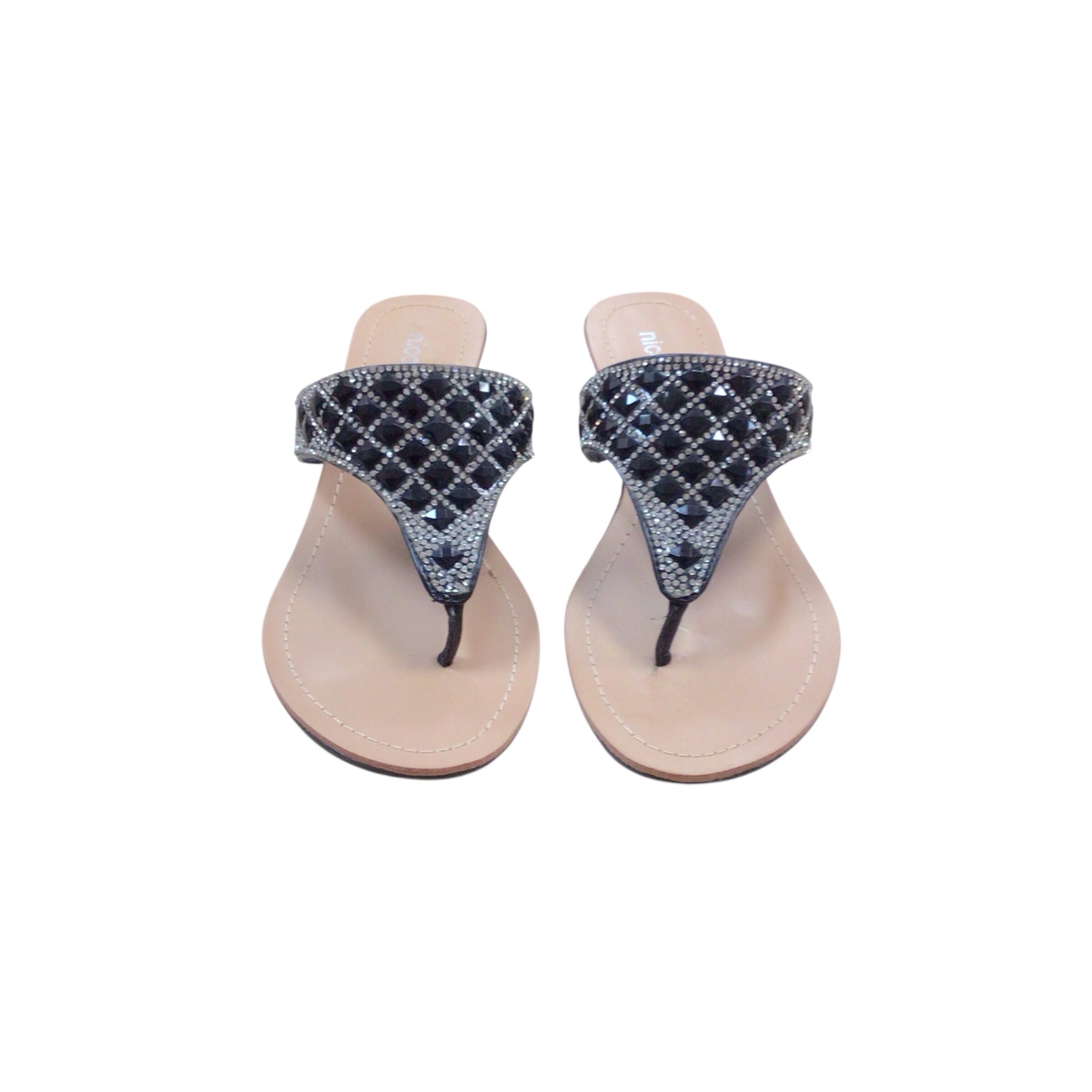 Nicole Black Rhinestone Studded Sandals Size 7.5